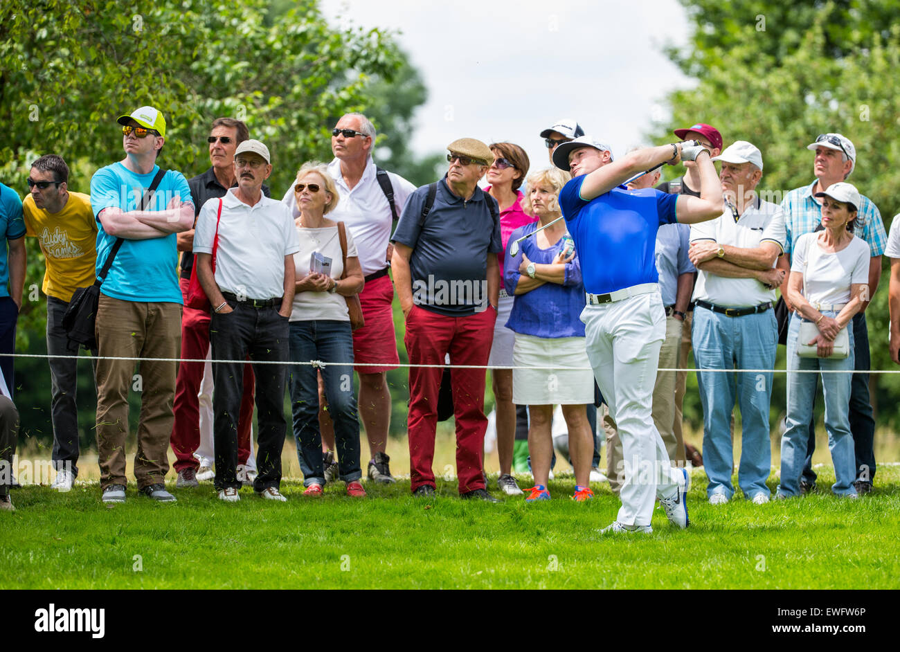 Eichenried, Germany. 25th June, 2015. Thorbjorn Olesen of Denmark in action at the European Tour golf tournament in Eichenried, Germany, 25 June 2015. Photo: MARC MUELLER/dpa/Alamy Live News Stock Photo