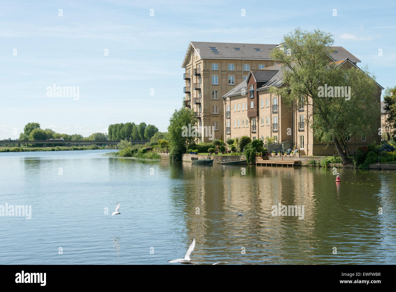 The Old Riverside Mill at St Ives Cambridgeshire UK now converted into flats and apartments