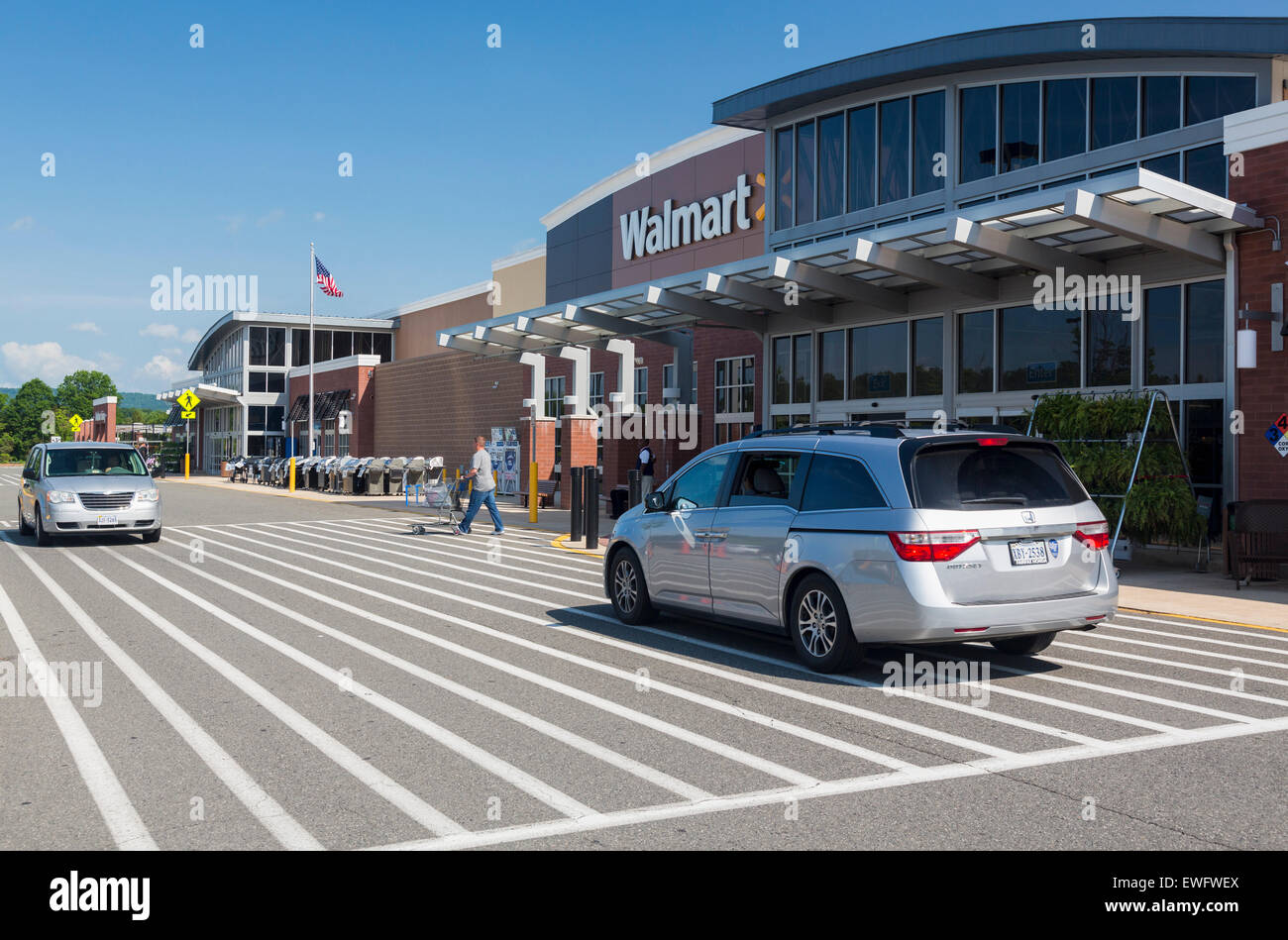 Entrance to large Walmart food supermarket or superstore in Haymarket, Virginia, USA Stock Photo
