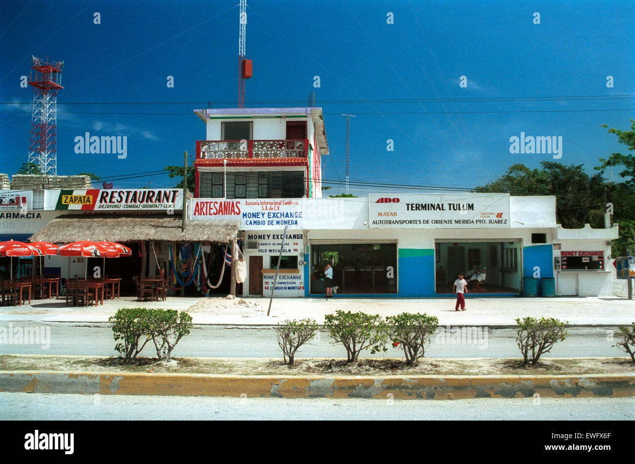 A bus station in Tullum, Mexico Stock Photo