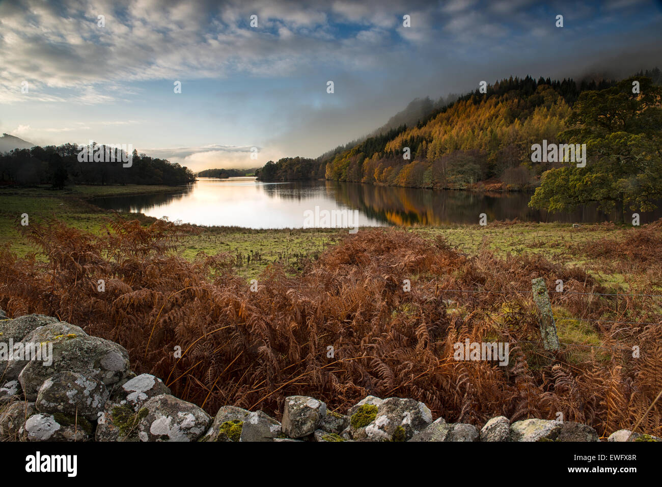Looking at an Autumn Scene of Loch Tummel, Highland Perthshire, Scotland. Stock Photo
