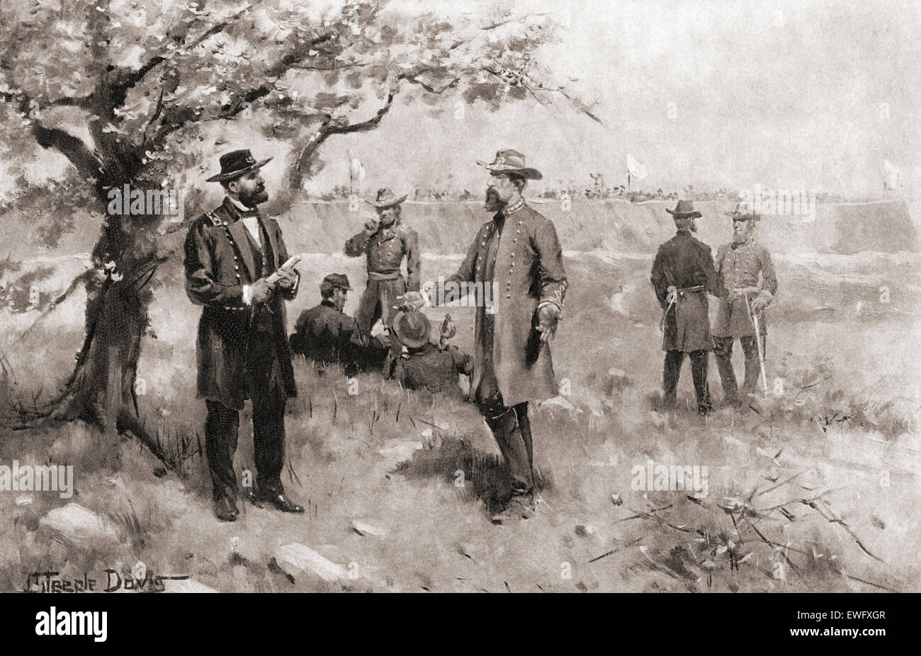 The surrender of General John C. Pemberton to Gen Ulysses S. Grant at Vicksburg, Mississippi, in 1863 during the American Civil War. Stock Photo