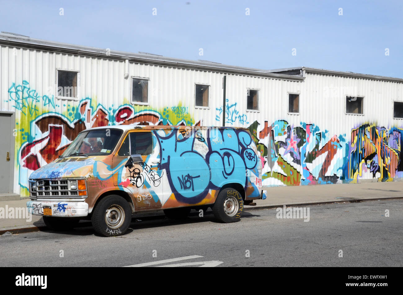 van and street graffiti brooklyn new york Stock Photo