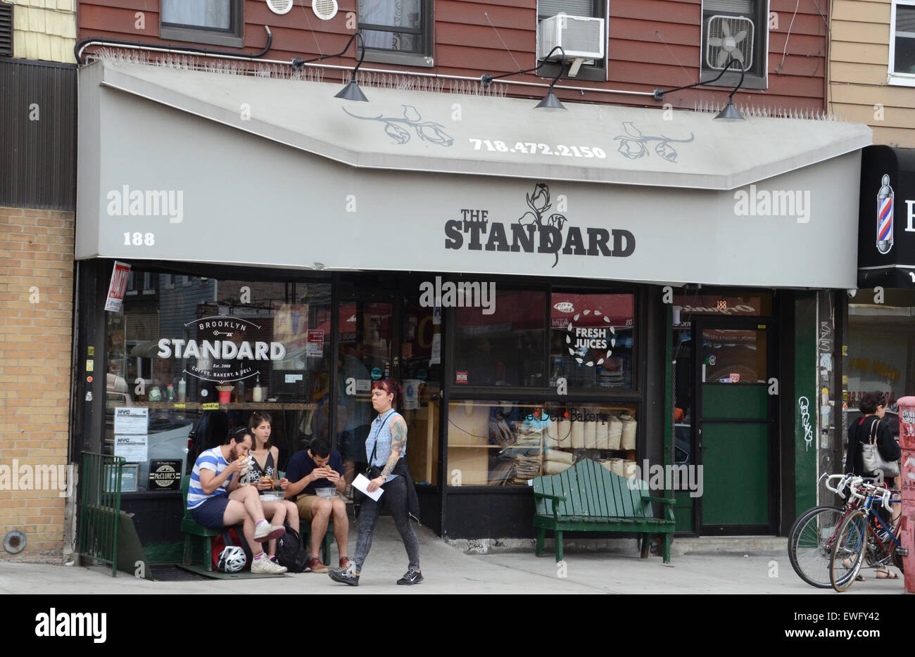 hipsters brooklyn new york usa coffee bikes bars Stock Photo