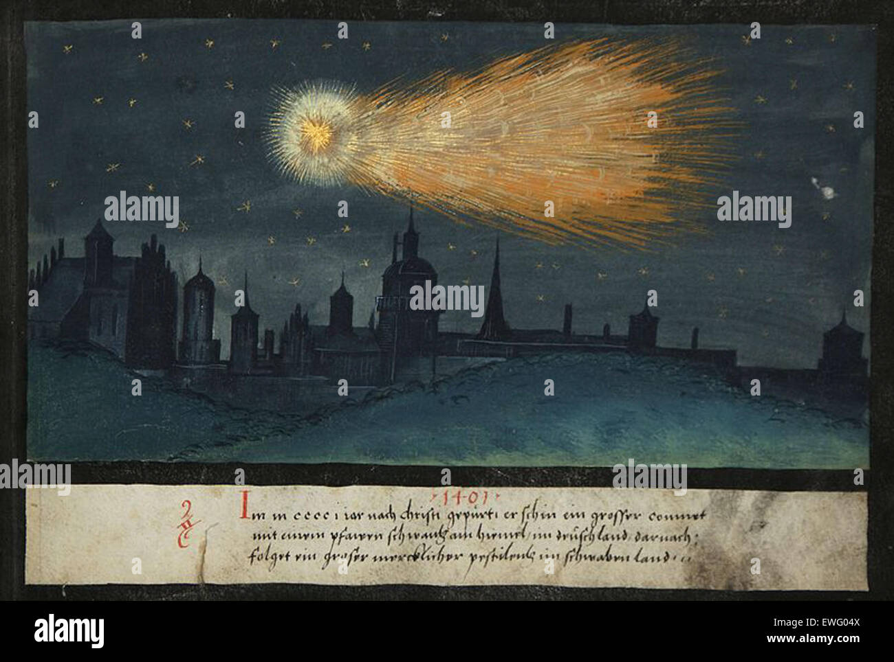 Augsburger Wunderzeichenbuch, Folio 52 (Comet mit einem grosen Schwantz, 1401) Stock Photo