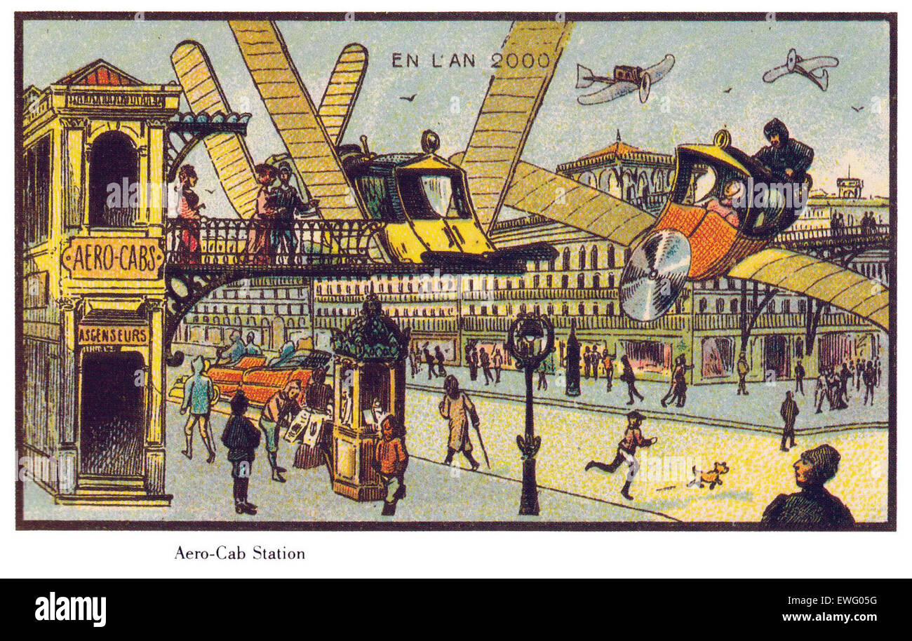 Vintage Futuristic Illustrations of France in the Year 2000 Stock Photo