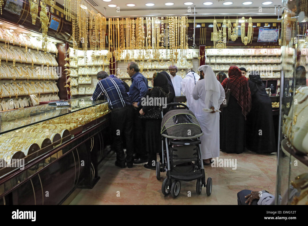 Dubai, United Arab Emirates, people in a Gold Souq in old city center Stock Photo
