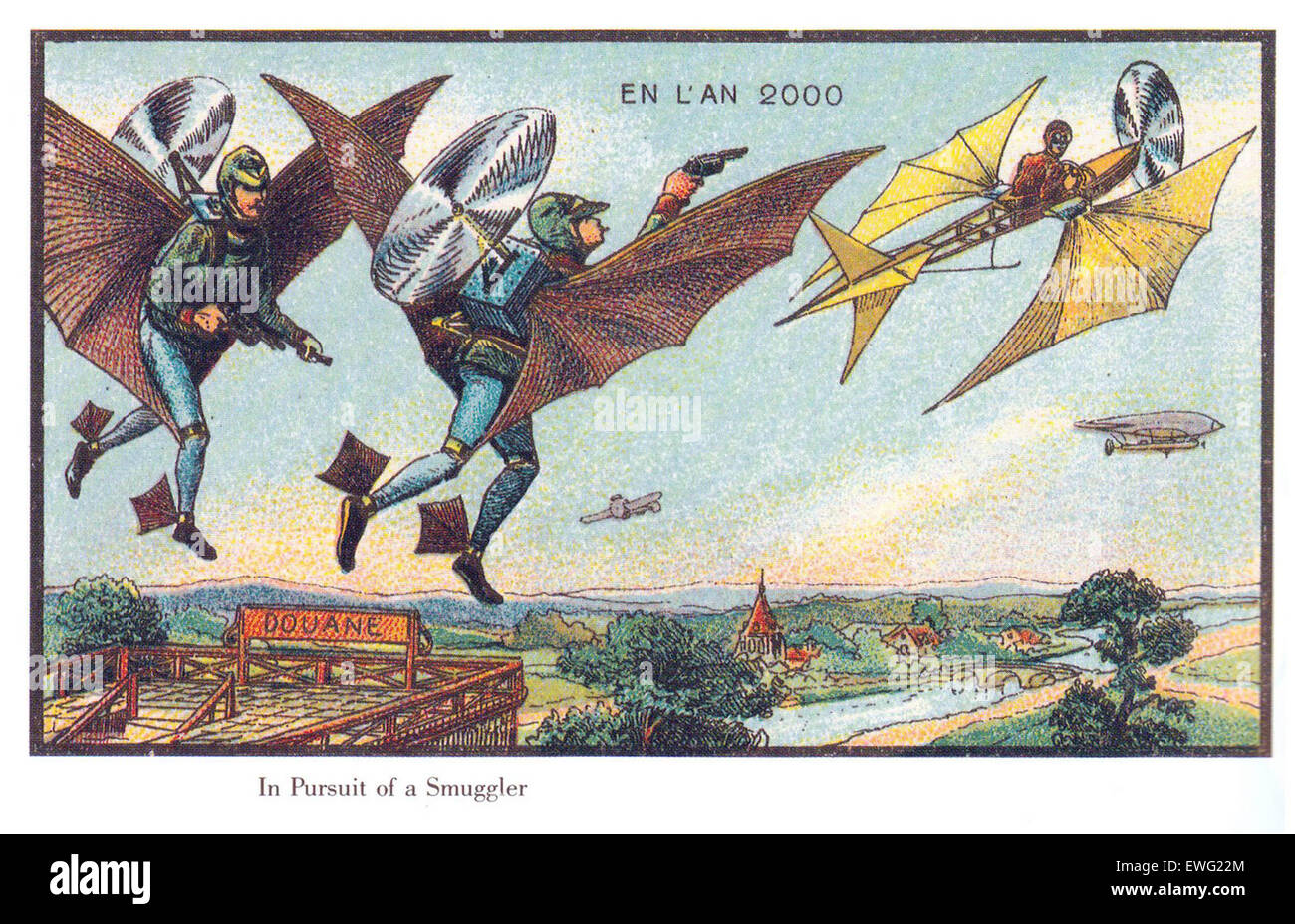 Vintage Futuristic Illustrations of France in the Year 2000 Stock Photo