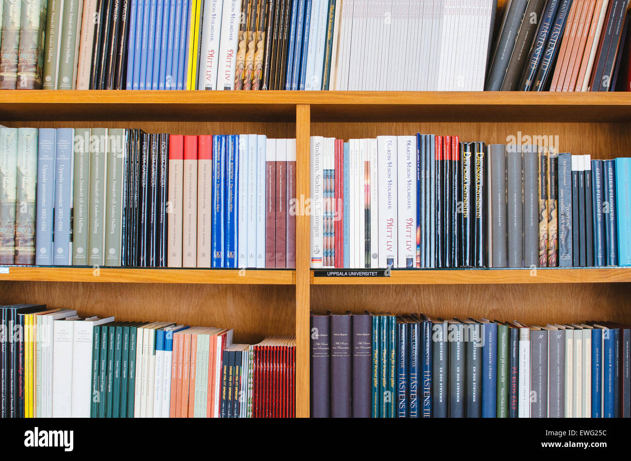 Bookshelves Filled with Books at Uppsala University Stock Photo