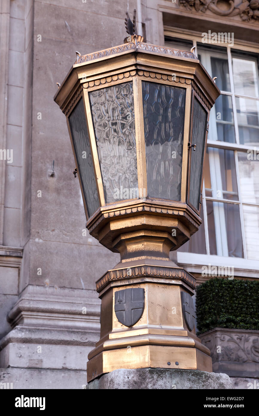 Ornate old brass lamp on  the Mansion House, .in the City of London Stock Photo