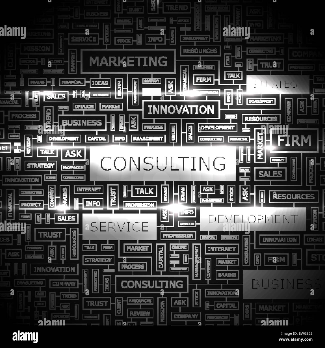 CONSULTING. Word cloud illustration. Tag cloud concept collage. Stock Vector