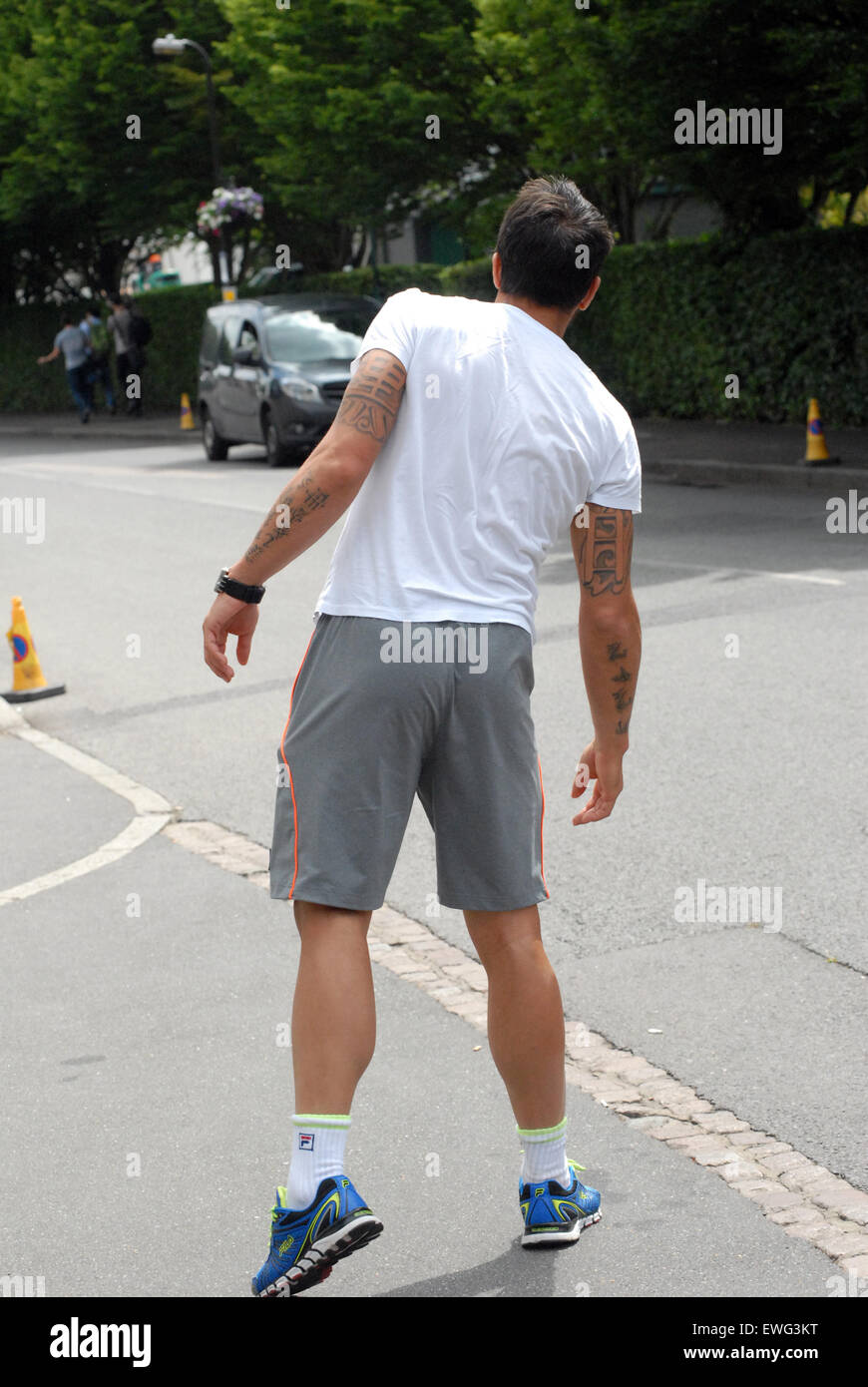 Wimbledon London, UK,  25 June 2015. Serbian tennis player Janko Tipsarevic  arrives at the AELTC courts to practice fo  Wimbledon tennis championships starting on June 29. Credit:  JOHNNY ARMSTEAD/Alamy Live News Stock Photo