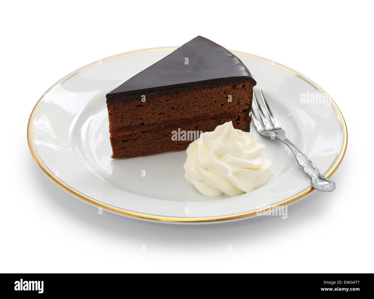 homemade sachertorte, Austrian chocolate cake isolated on white background Stock Photo