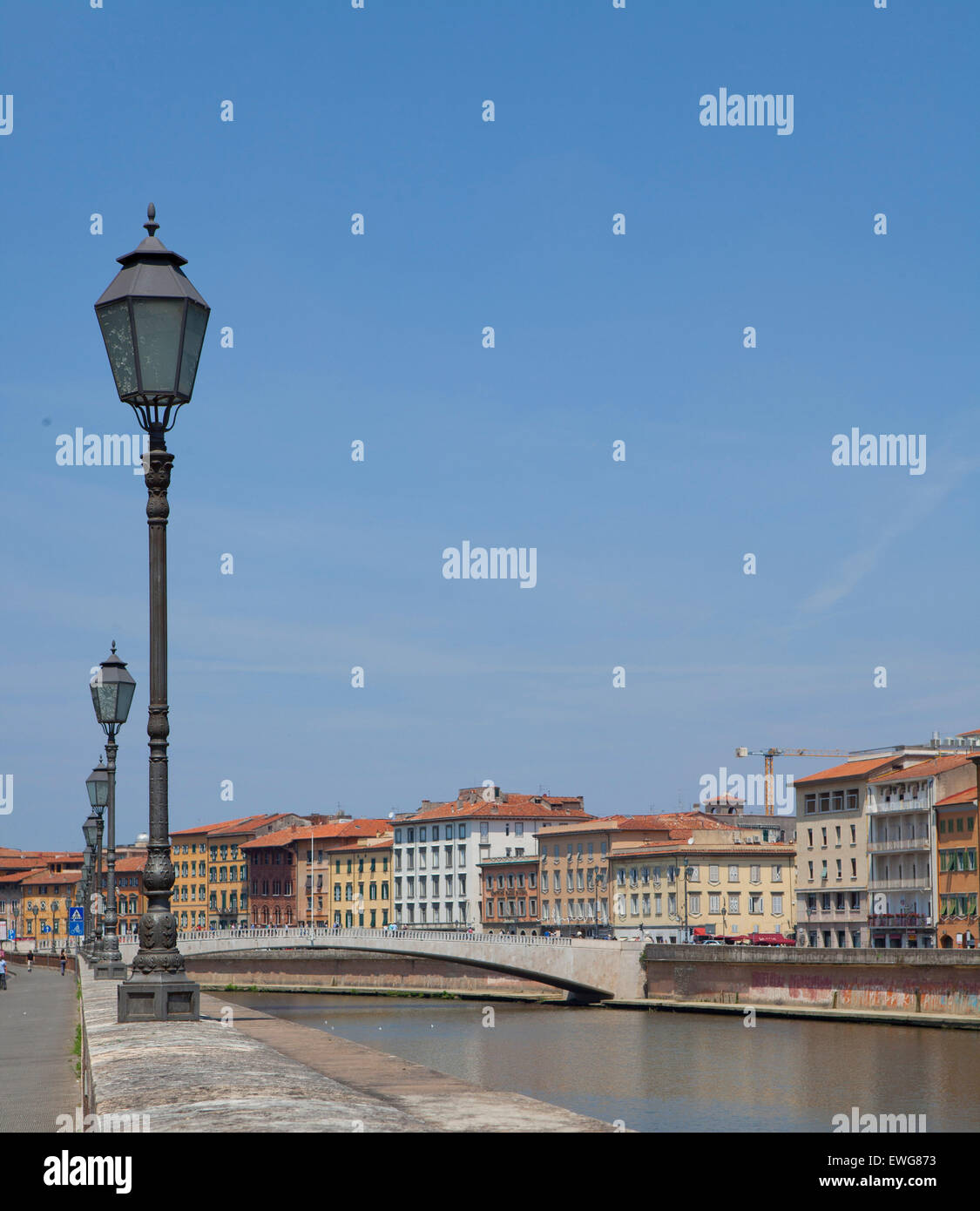lamp posts, Arno river, Pisa Italy Stock Photo