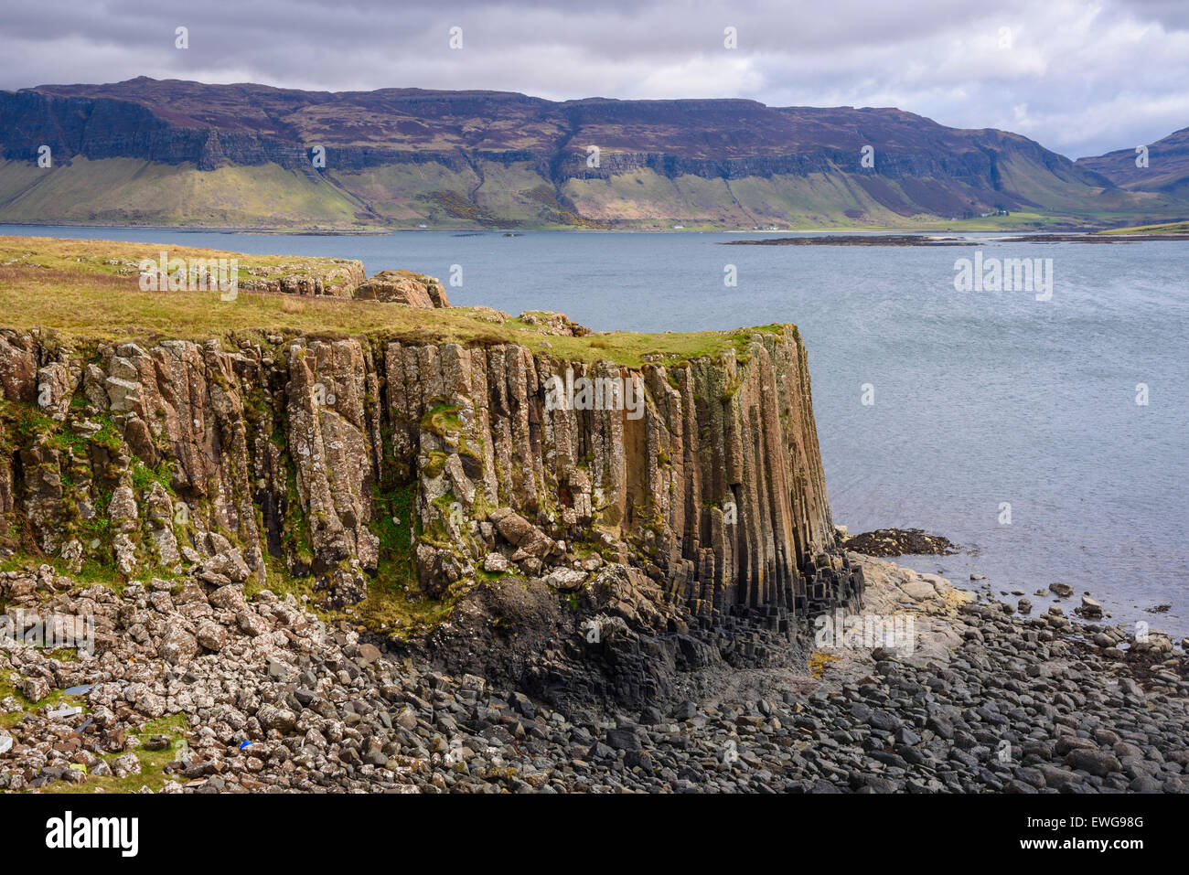 Basalt columns, rock formation, cliffs on Isle of Ulva, Hebrides, Argyll and Bute, Scotland Stock Photo