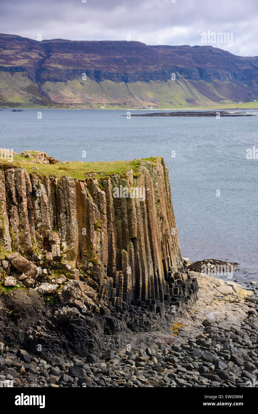 Basalt columns, rock formation, cliffs on Isle of Ulva, Hebrides, Argyll and Bute, Scotland Stock Photo