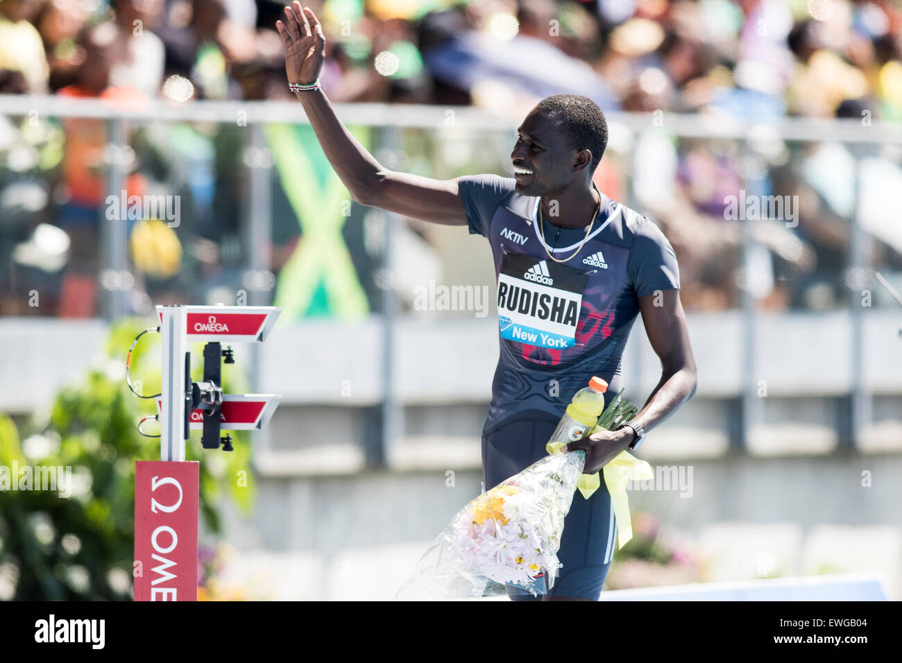 David Rudisha (KEN) after winning in the Men's 800m at the 2015 Adidas NYC Diamond League Grand Prix Stock Photo