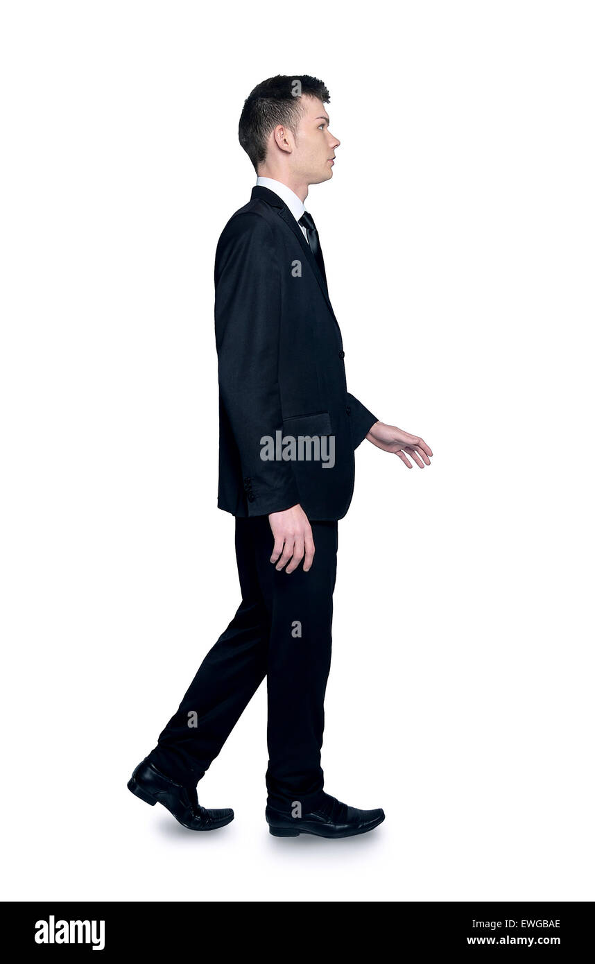 Isolated business man walking side Stock Photo