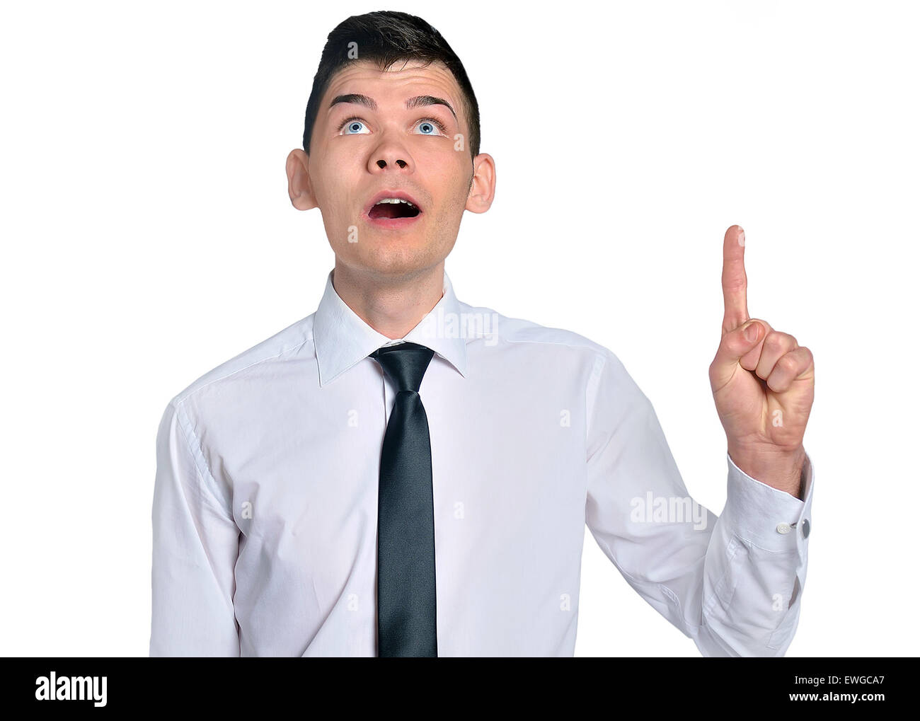 Business man amazed pointing up Stock Photo - Alamy