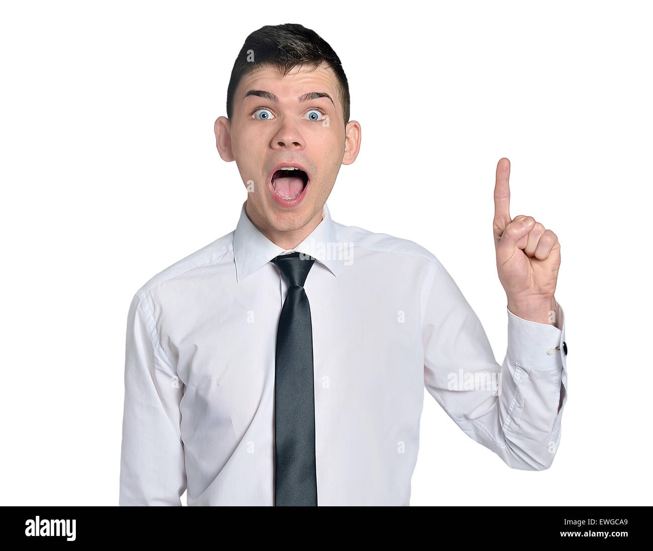 Business man amazed pointing up Stock Photo - Alamy