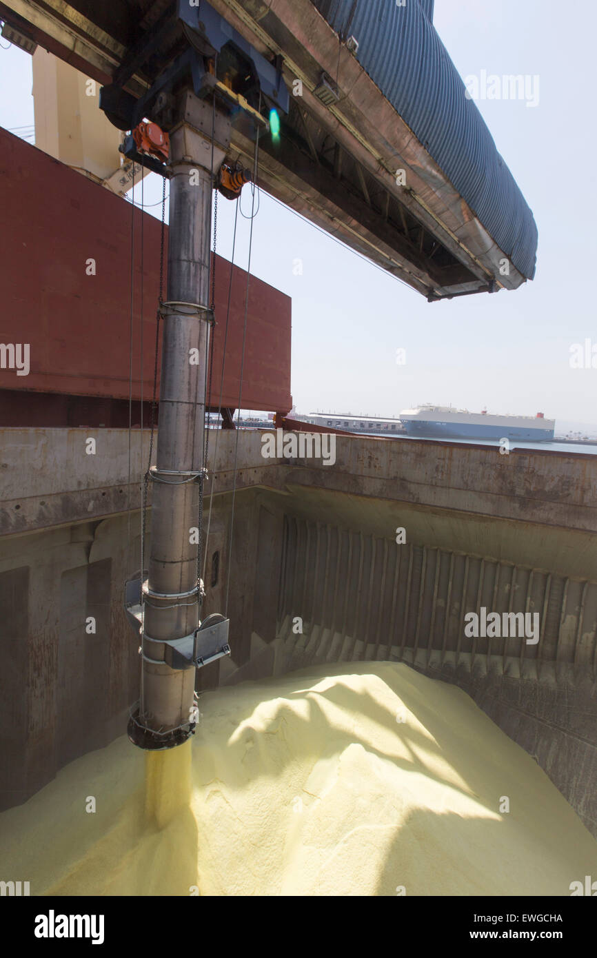 bulk ship with sulfur in hold Stock Photo