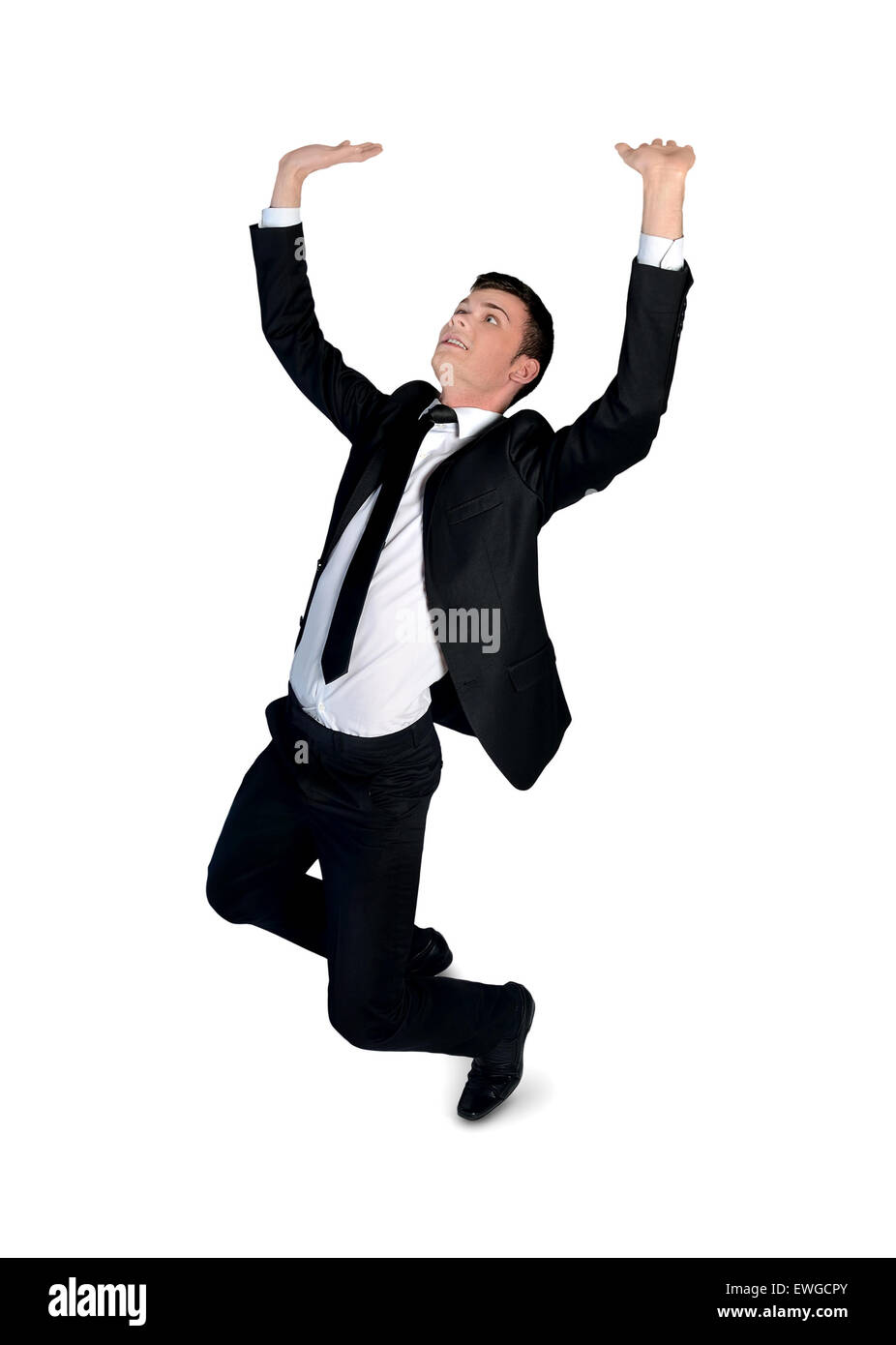 Isolated Business Man Push Up Something Stock Photo Alamy