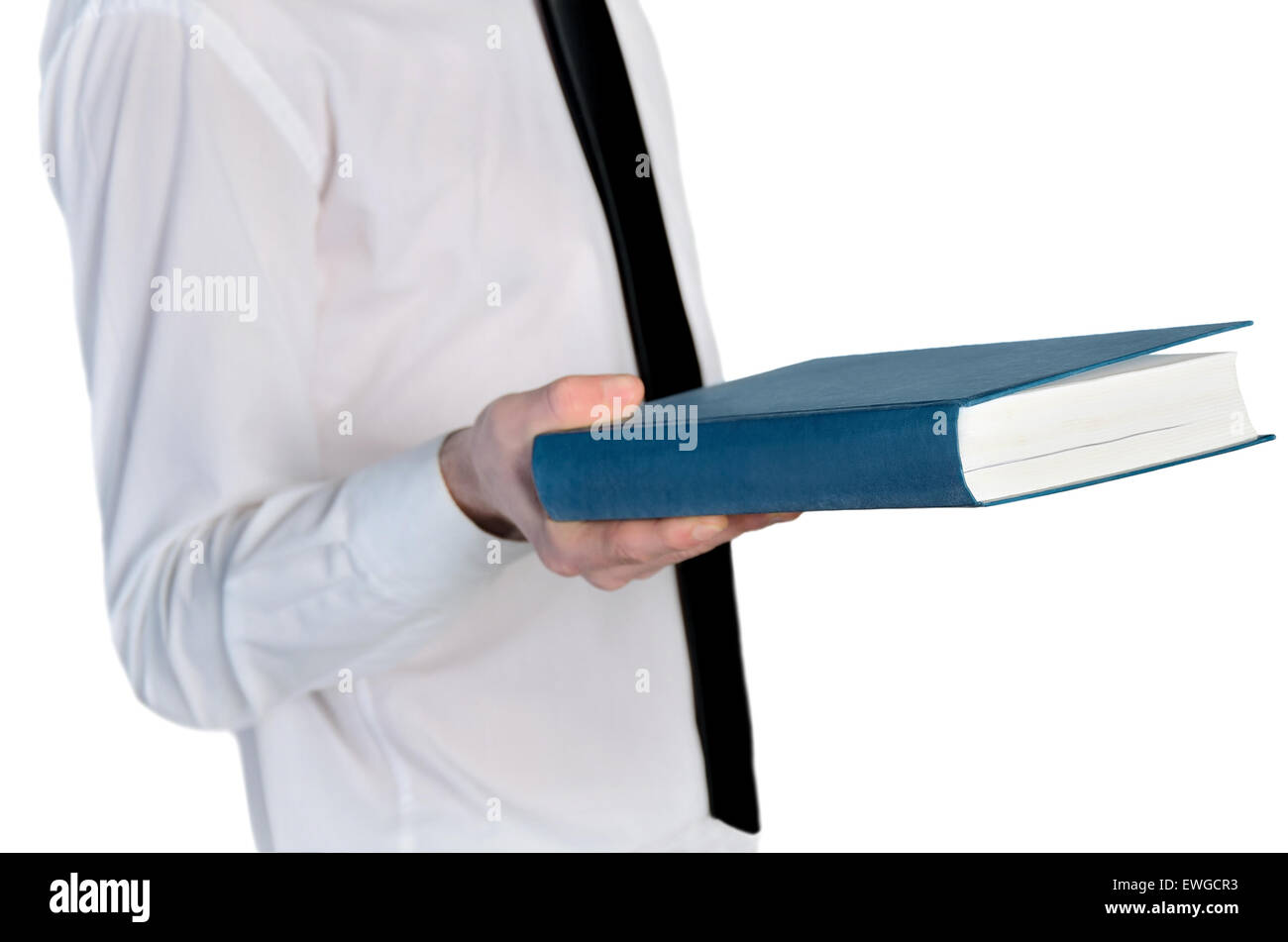 Isolated man offering big book Stock Photo