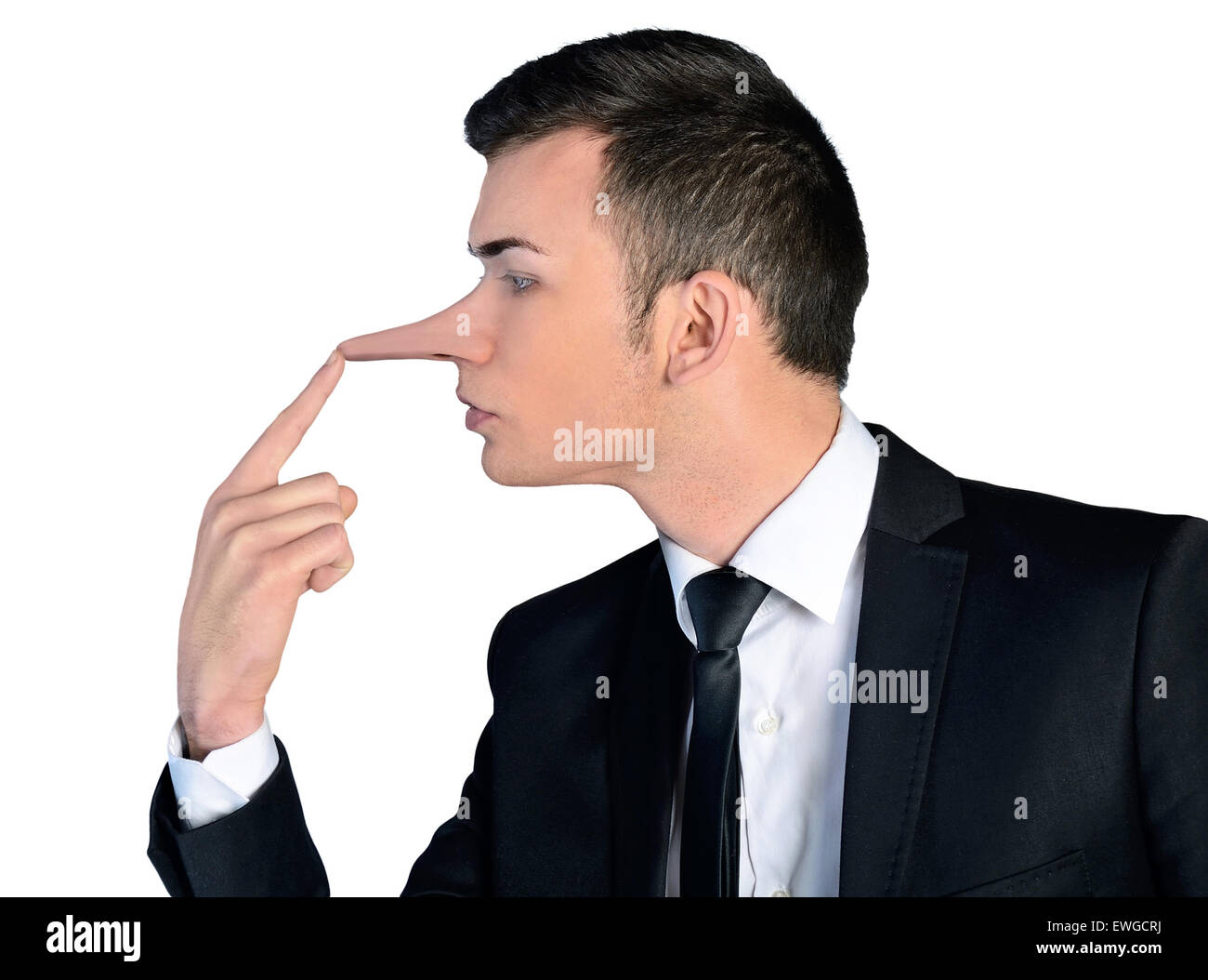 Isolated business man liar concept Stock Photo