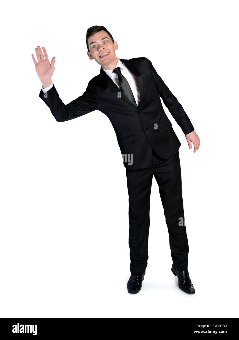 Business man wave hand welcome Stock Photo