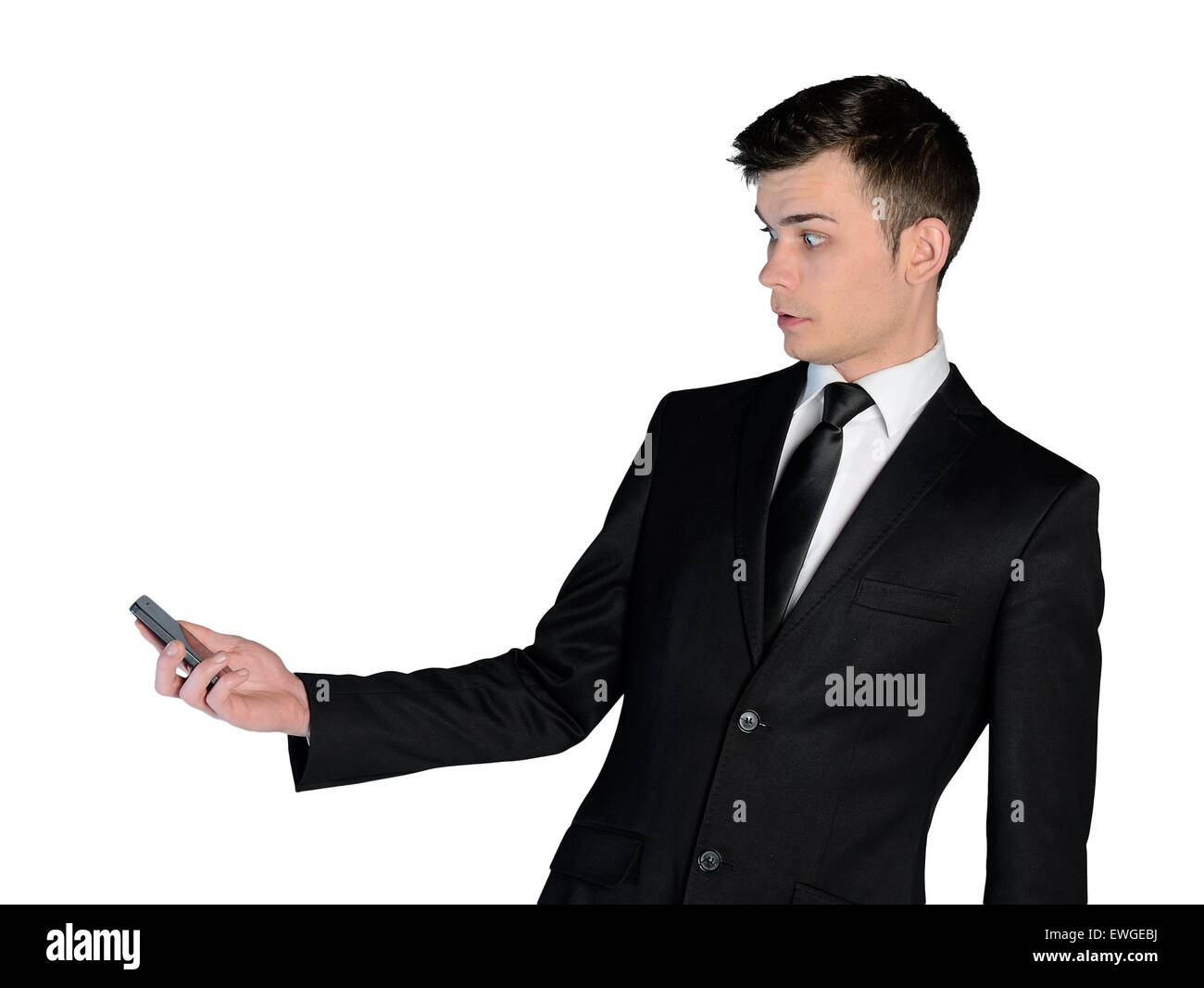 Portrait shocked man telephone hi-res stock photography and images - Alamy