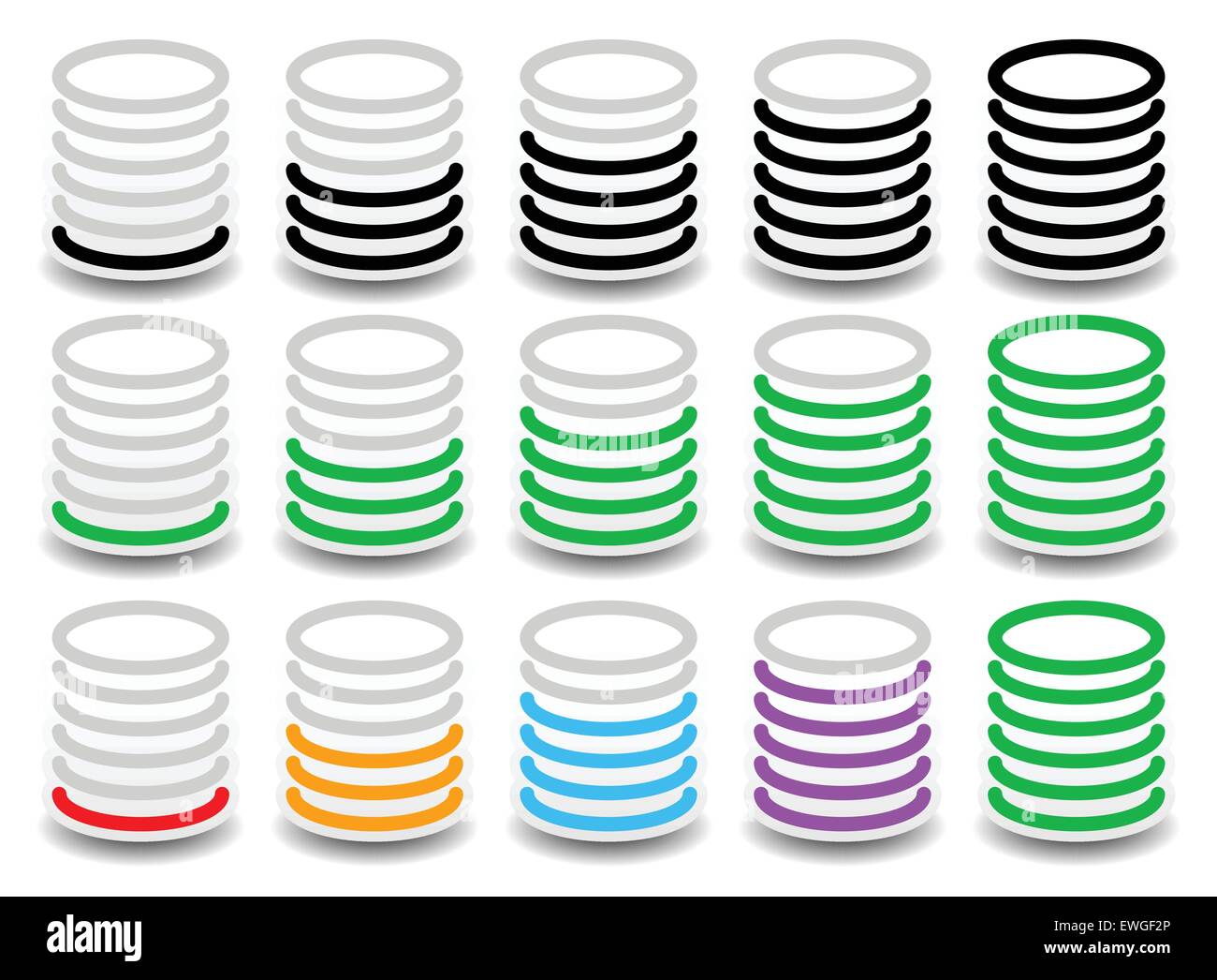 Rounded cylinder progress, steps, phase indicators. vector. Fullness ...