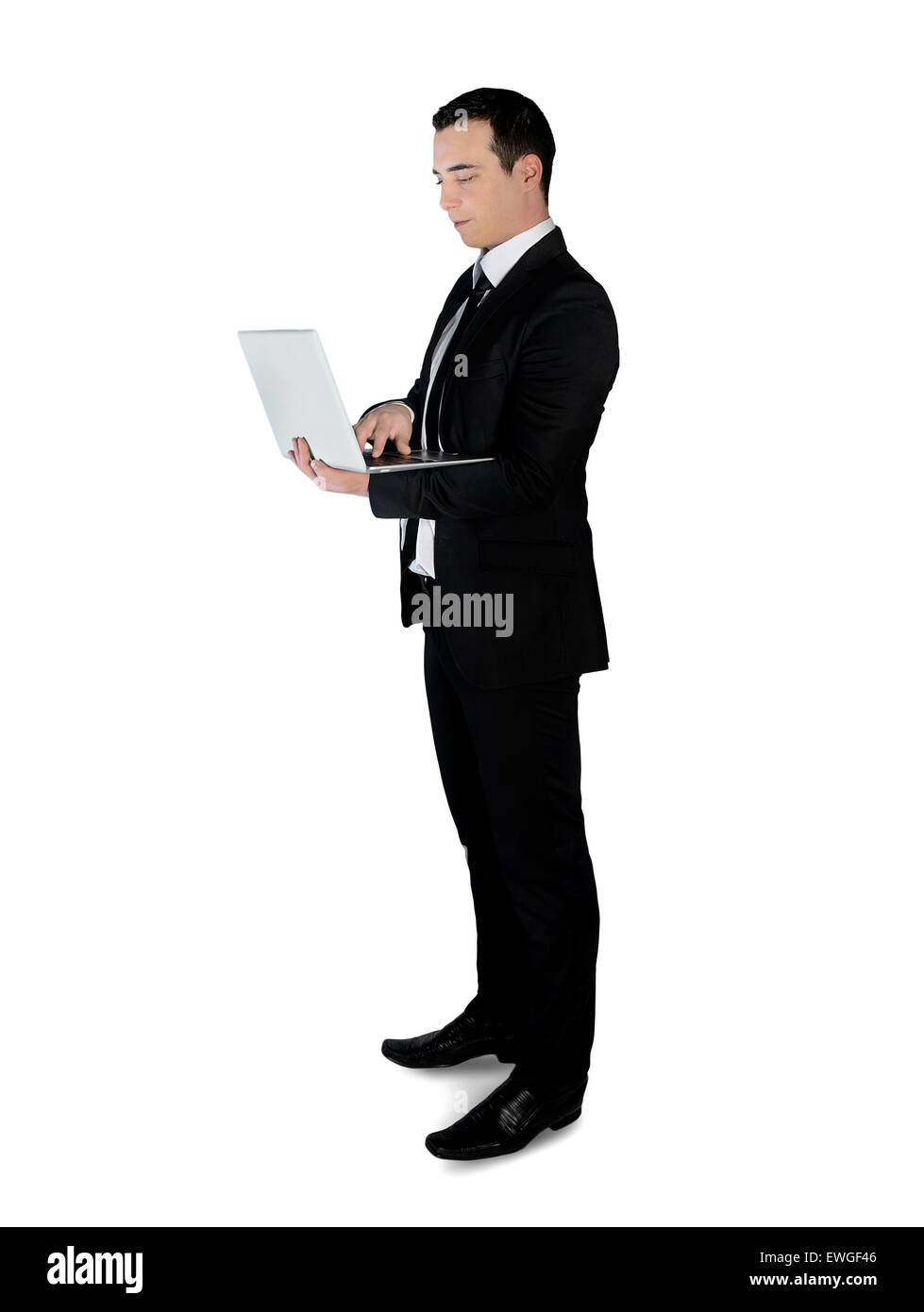 Isolated business man with laptop Stock Photo