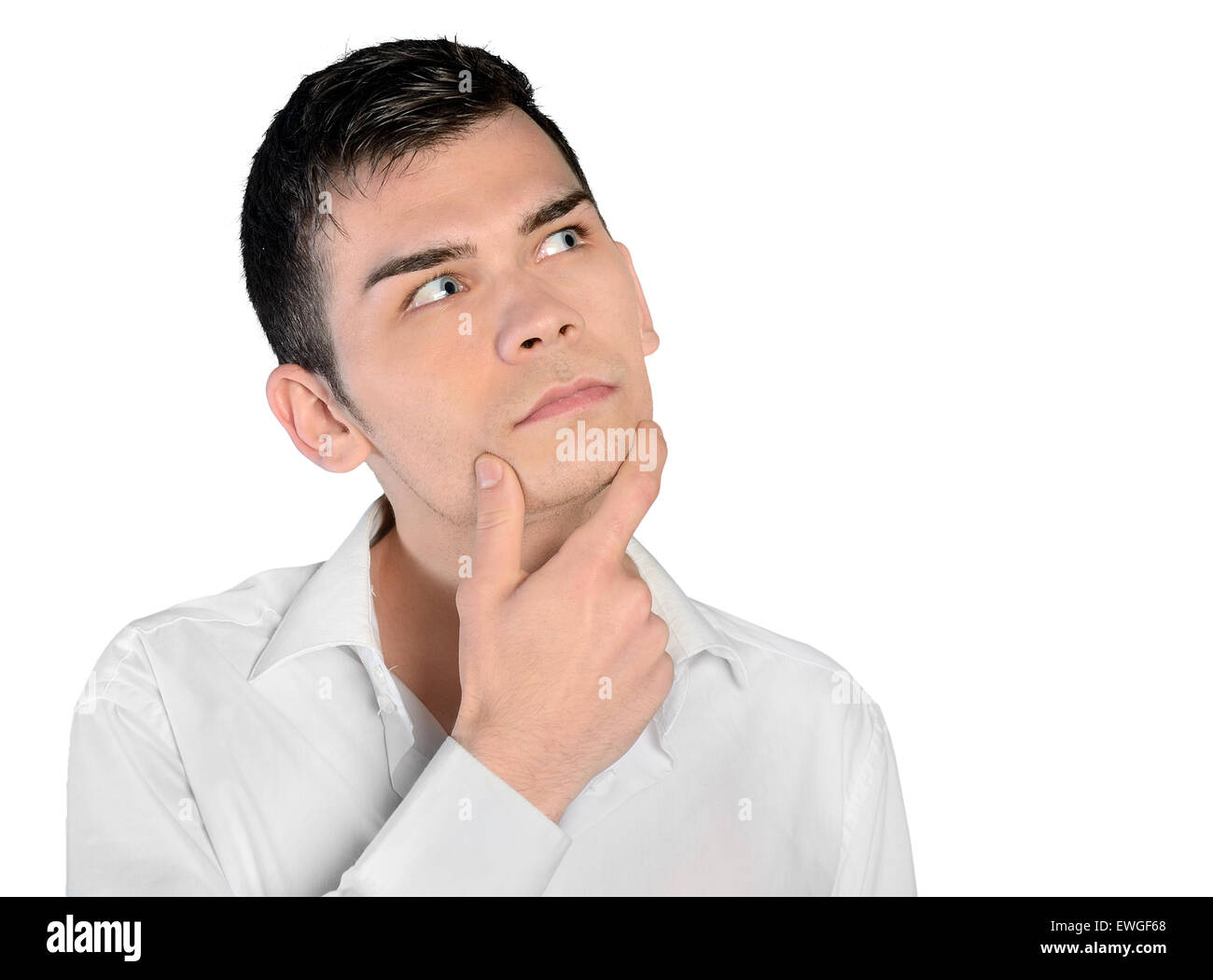 Isolated young man thinking solution Stock Photo - Alamy