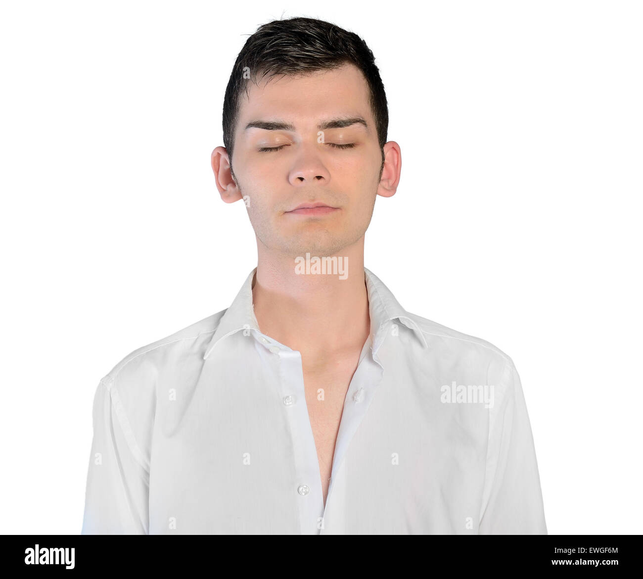 Isolated young man closed eyes Stock Photo Alamy
