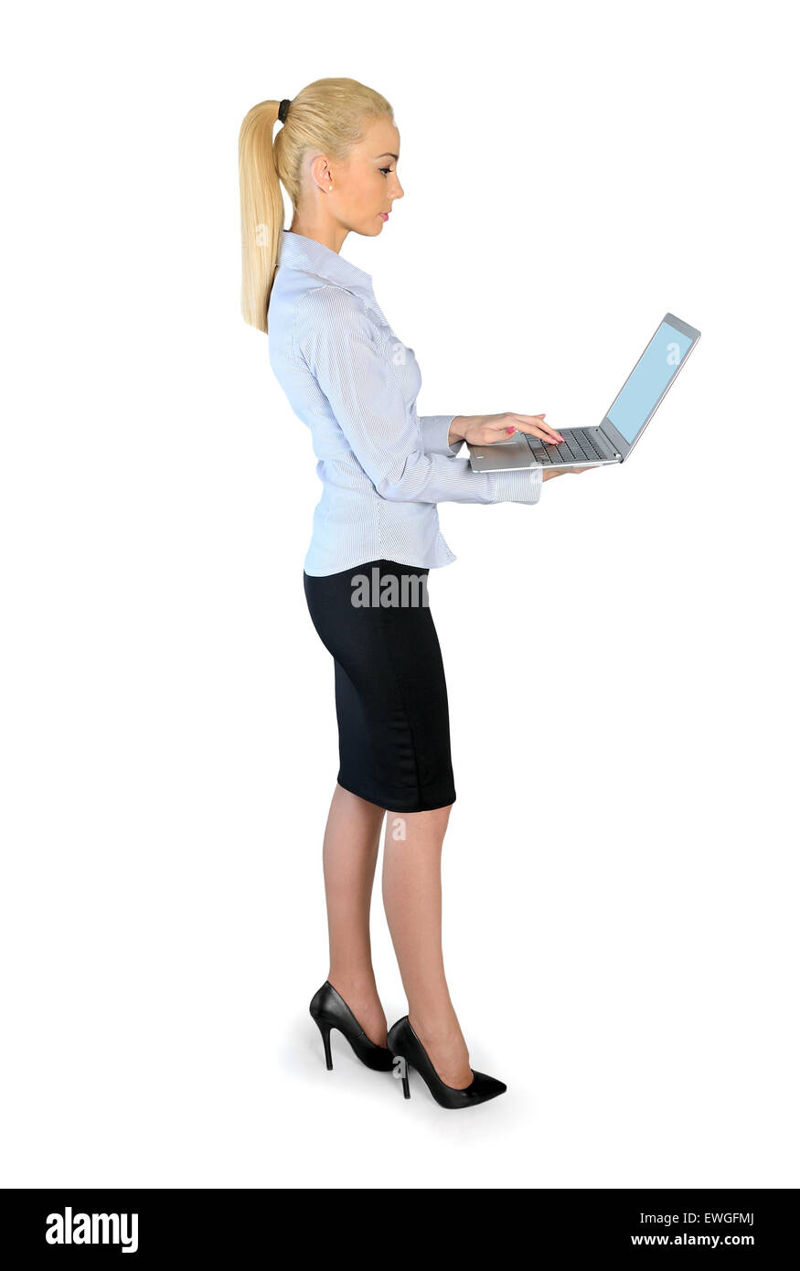 Isolated business woman with laptop Stock Photo - Alamy