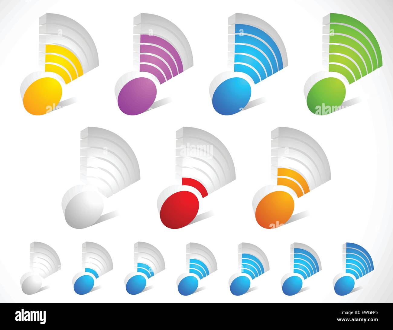 3d wireless signal strength indicator set. Colorcoded and onecolor