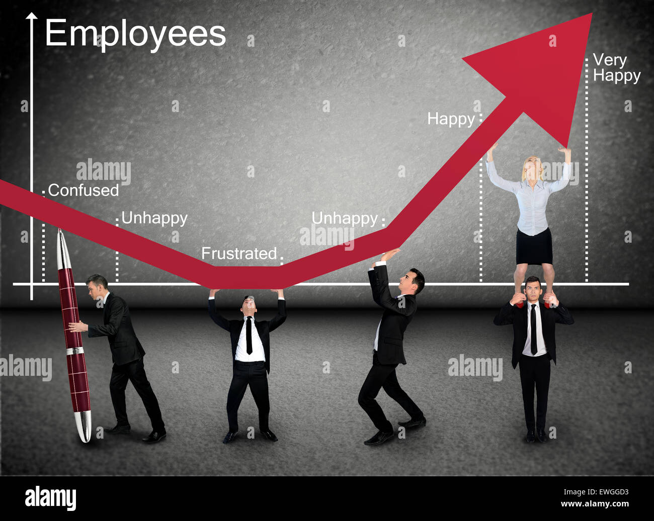 Business team push Employees graphic arrow up Stock Photo