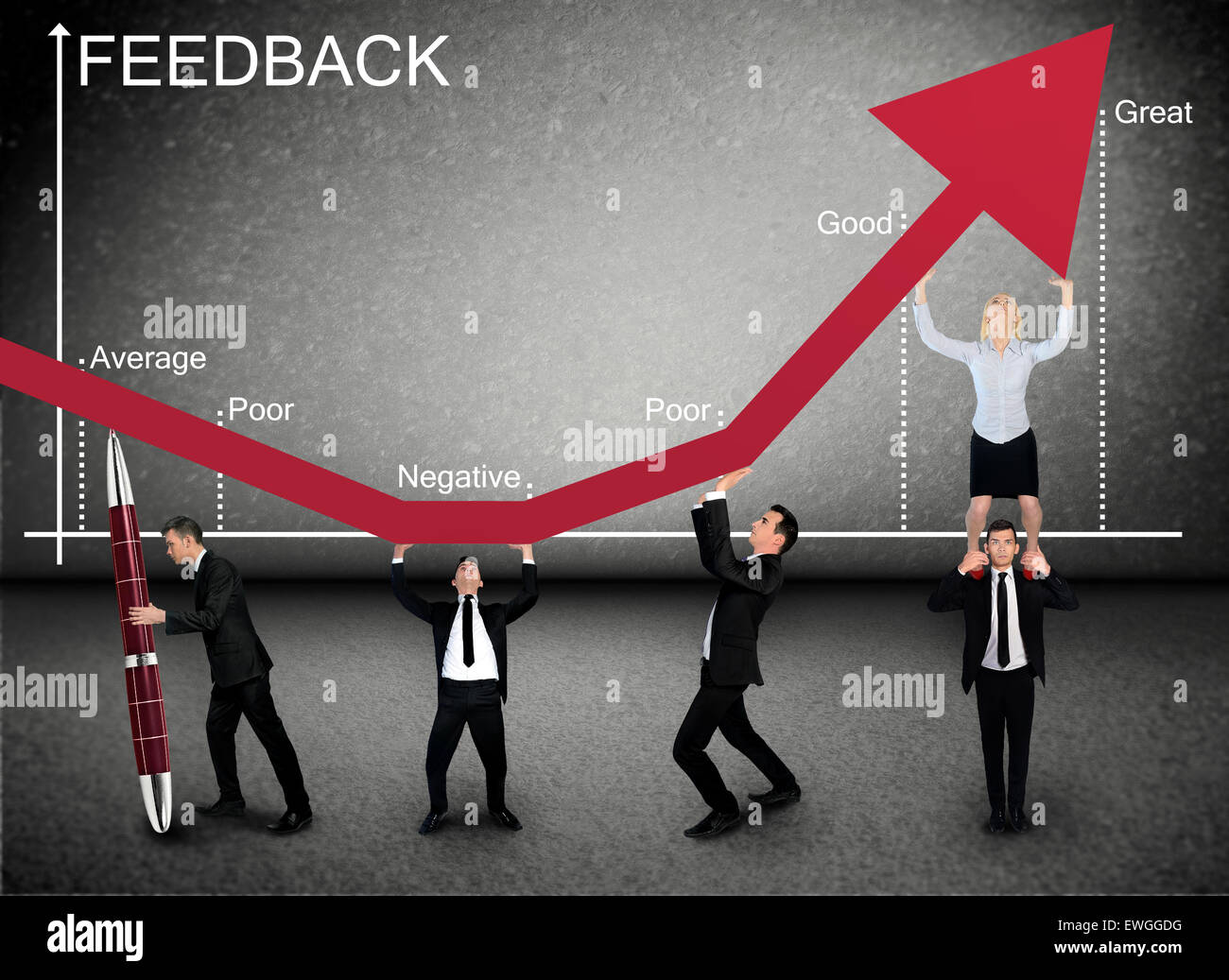 Business team push Feedback graphic arrow up Stock Photo