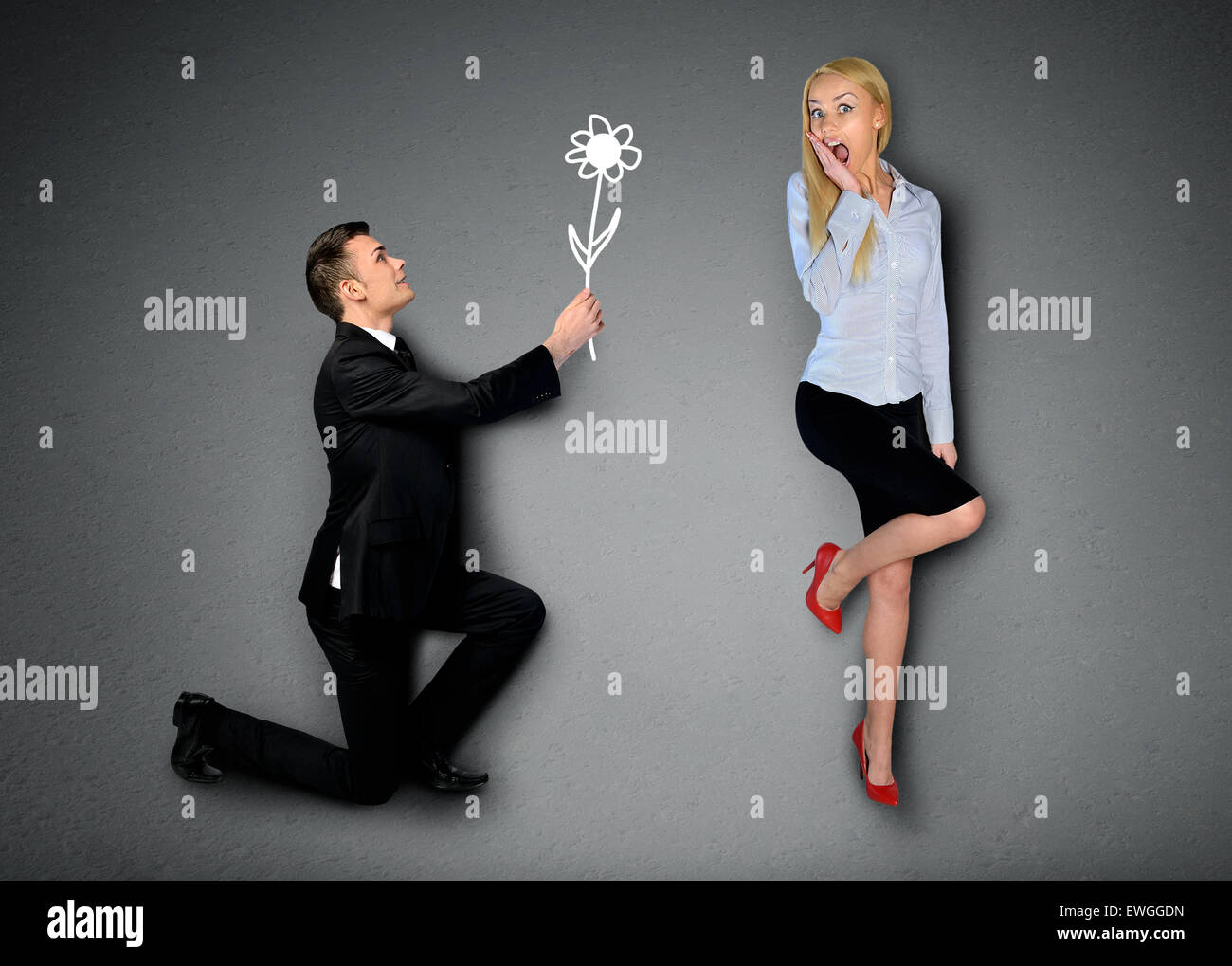 Business man giving flower to girlfriend Stock Photo Alamy