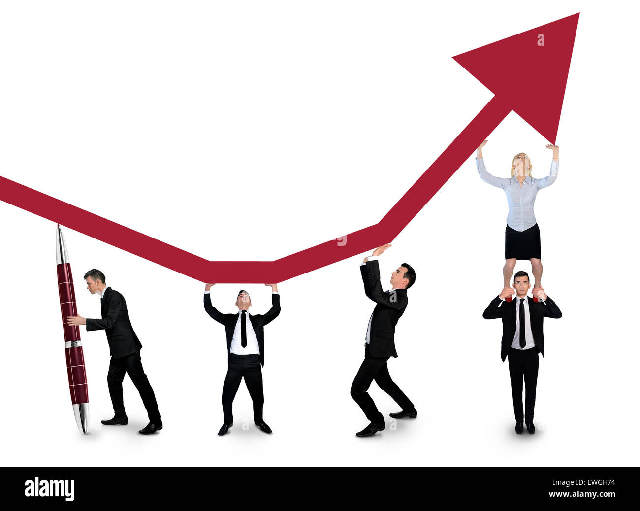 Isolated business team push graphic arrow up Stock Photo
