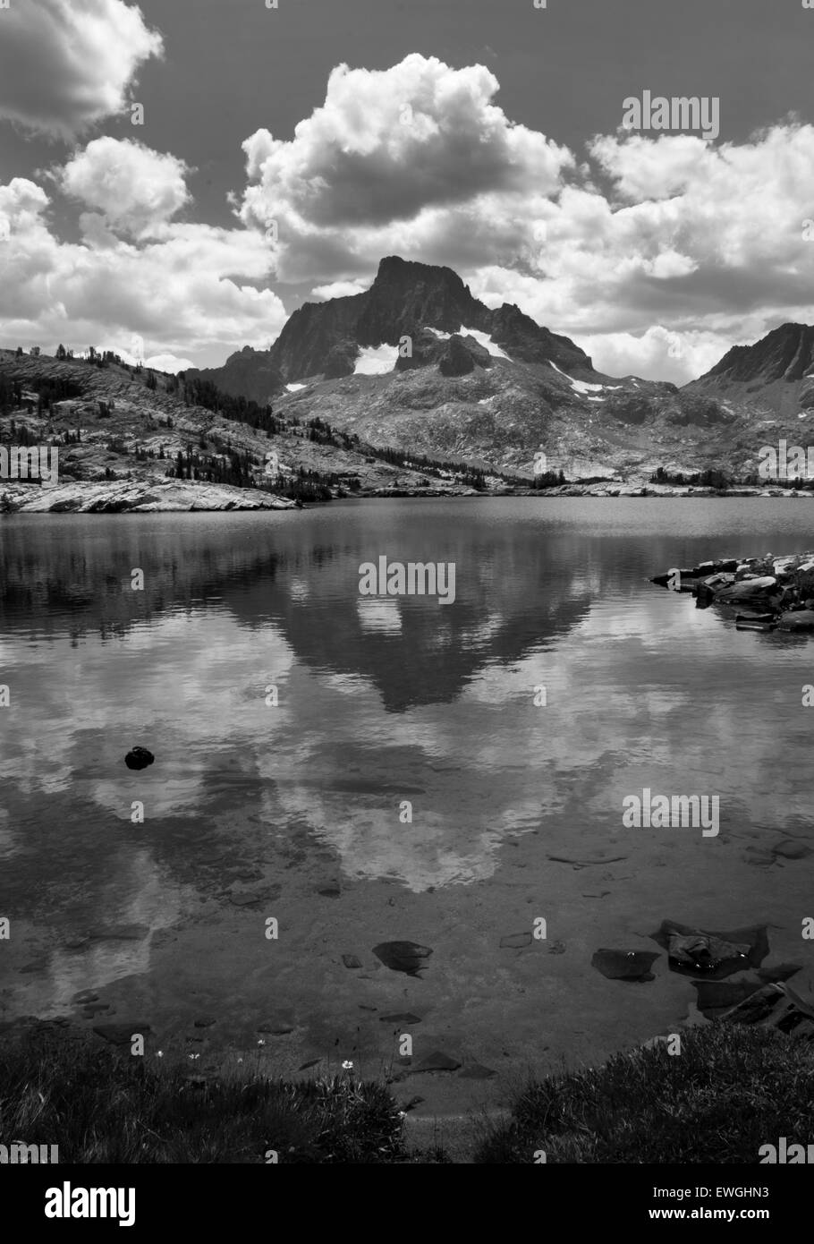 Thousand Island Lake, Mt. Ritter and Banner Peak, John Muir Trail, California Stock Photo