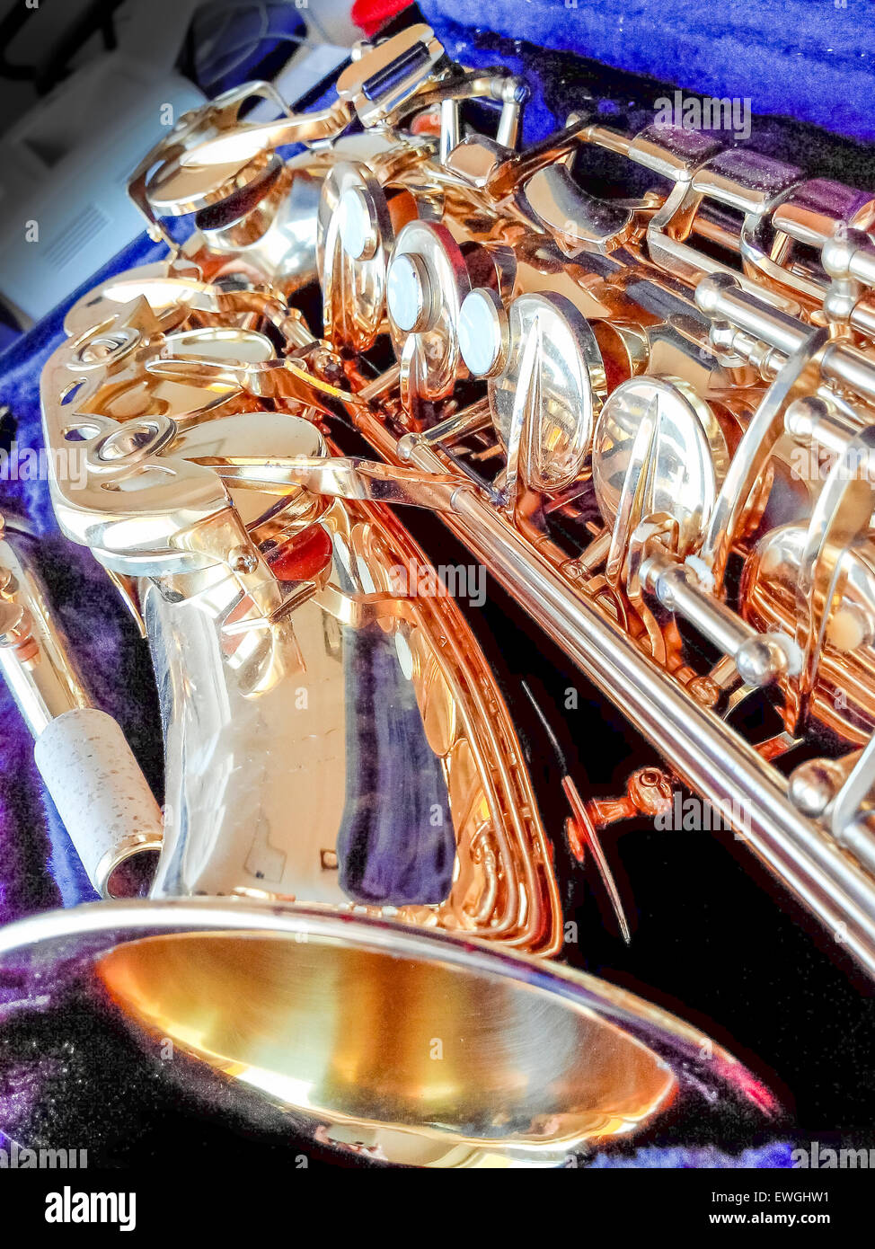 Key Golden Saxophone. Particular of a keys of a Saxophone Stock Photo