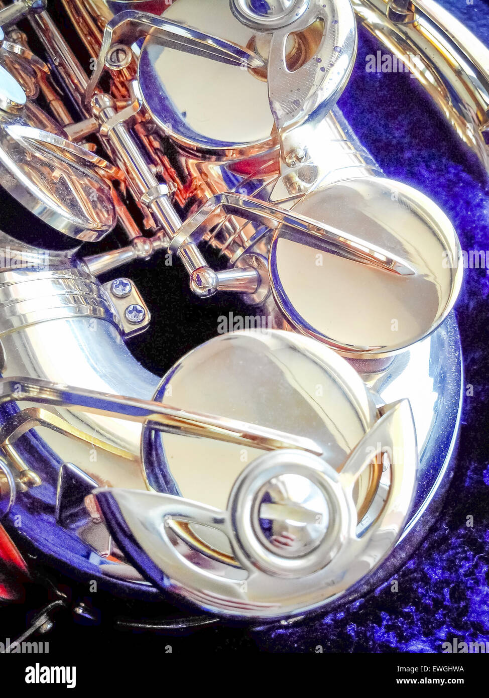 Key Golden Saxophone. Particular of a keys of a Saxophone Stock Photo