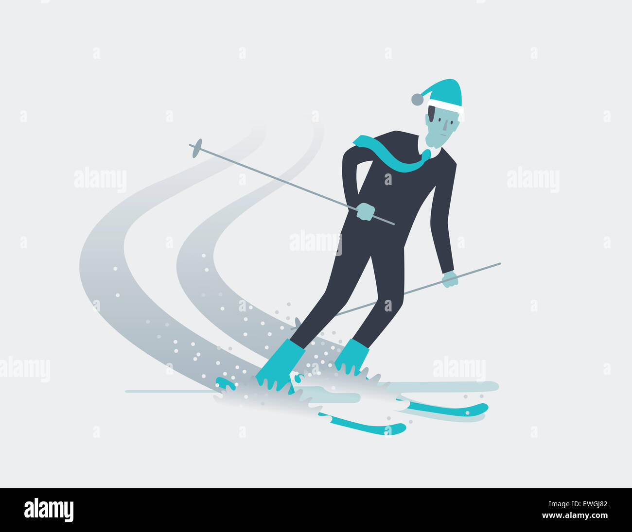 Businessman on exciting holiday skiing on snow hill Stock Photo