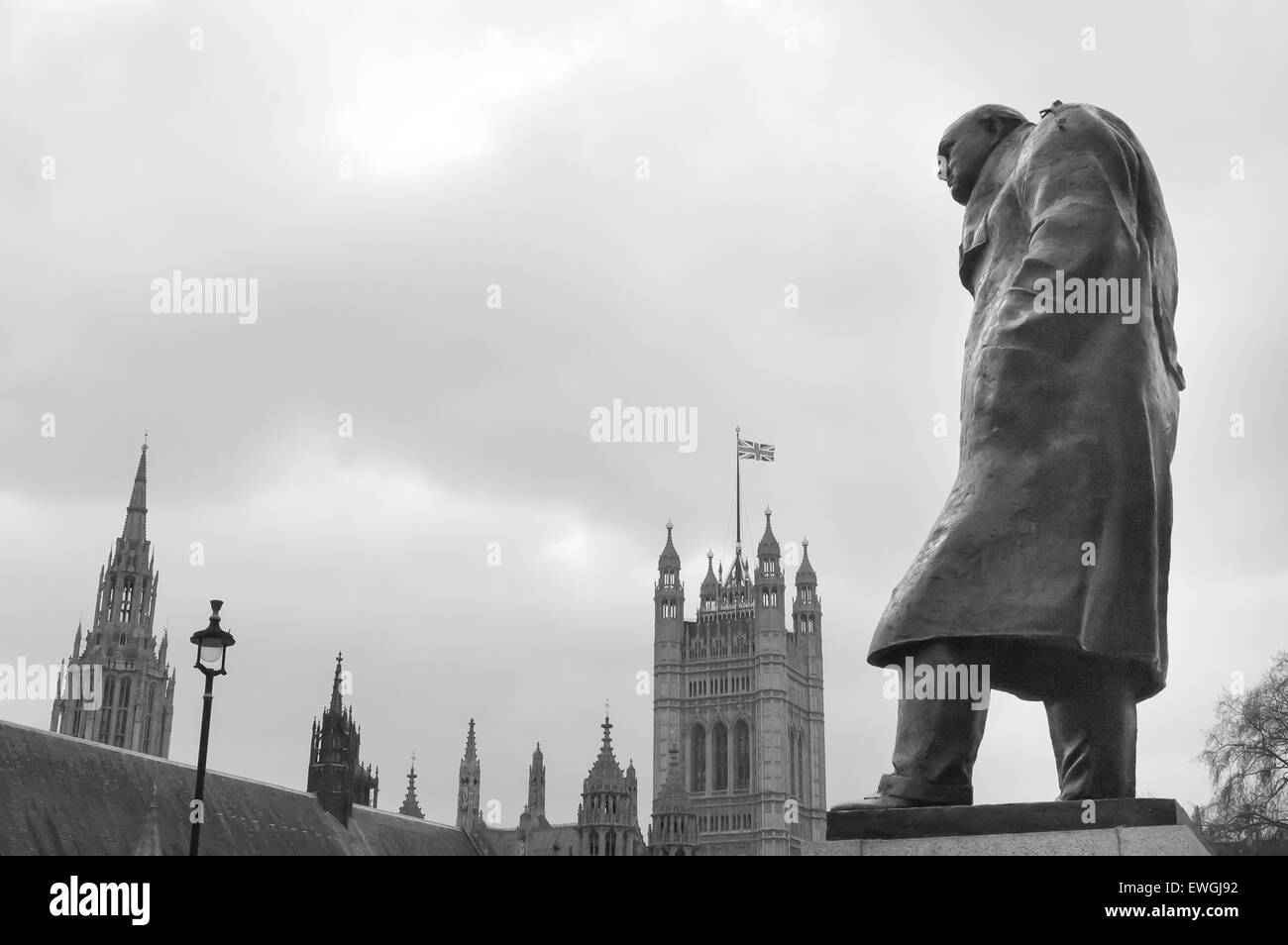 Statue of Winston Churchill at Westminster, London Stock Photo