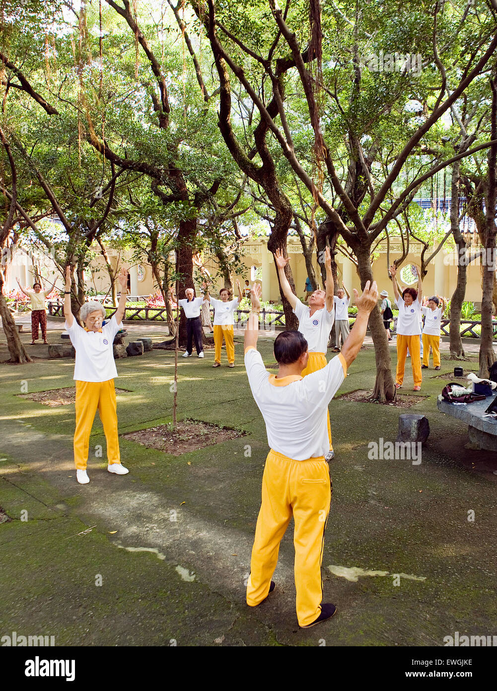 Groups of people excercise daily at Taipei's  Chiang Ka-shek Memorial Hall. Stock Photo