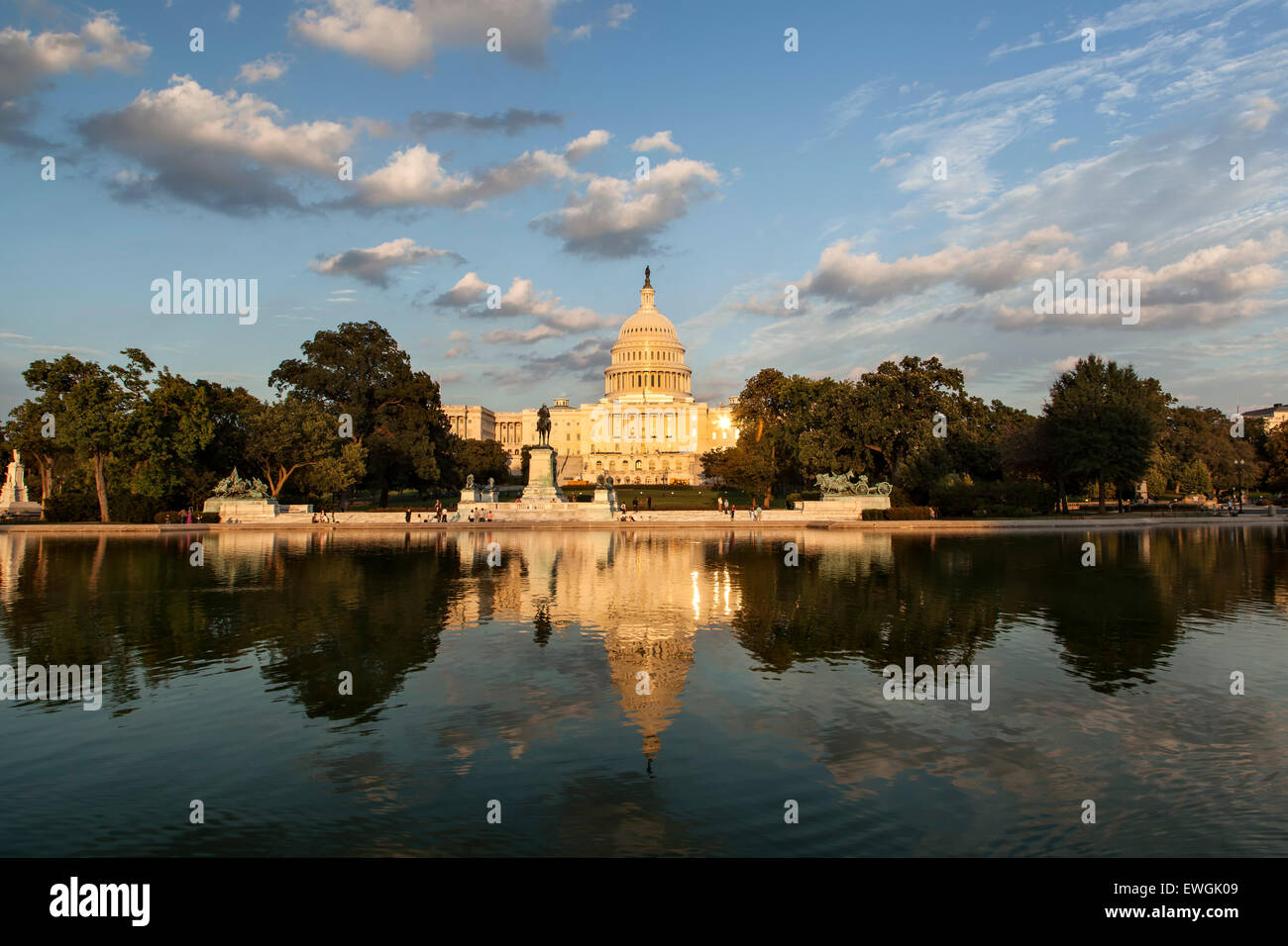 U.S. Capitol Building and Capitol Reflecting Pool, Washington, DC USA Stock Photo