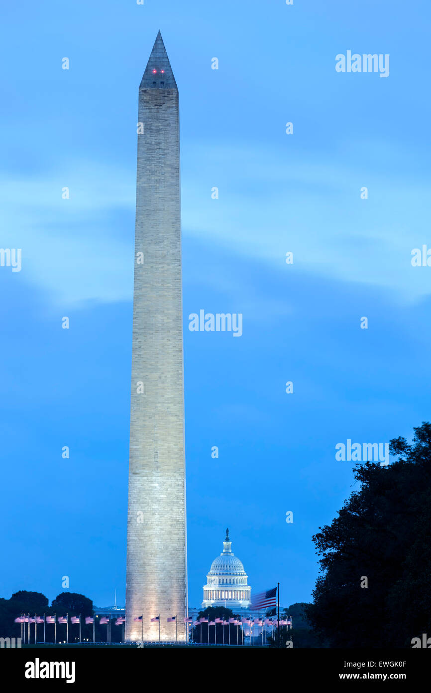 Washington Memorial and U.S. Capitol Building, Washington, DC USA Stock Photo