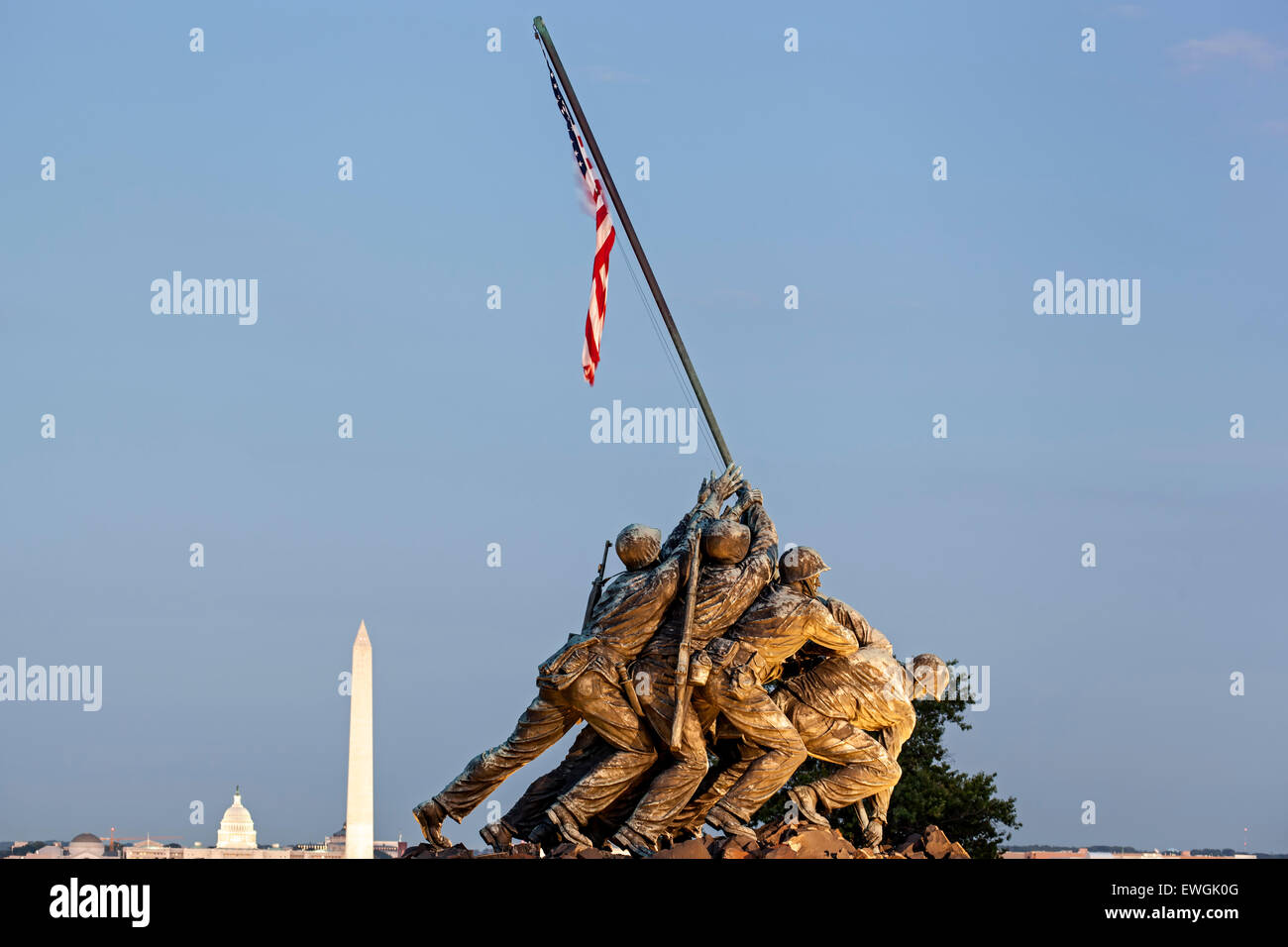 Iwo Jima Memorial (US Marine Corps War Memorial), Arlington, Virginia; Washington Memorial, US Capitol Building, Washington DC Stock Photo
