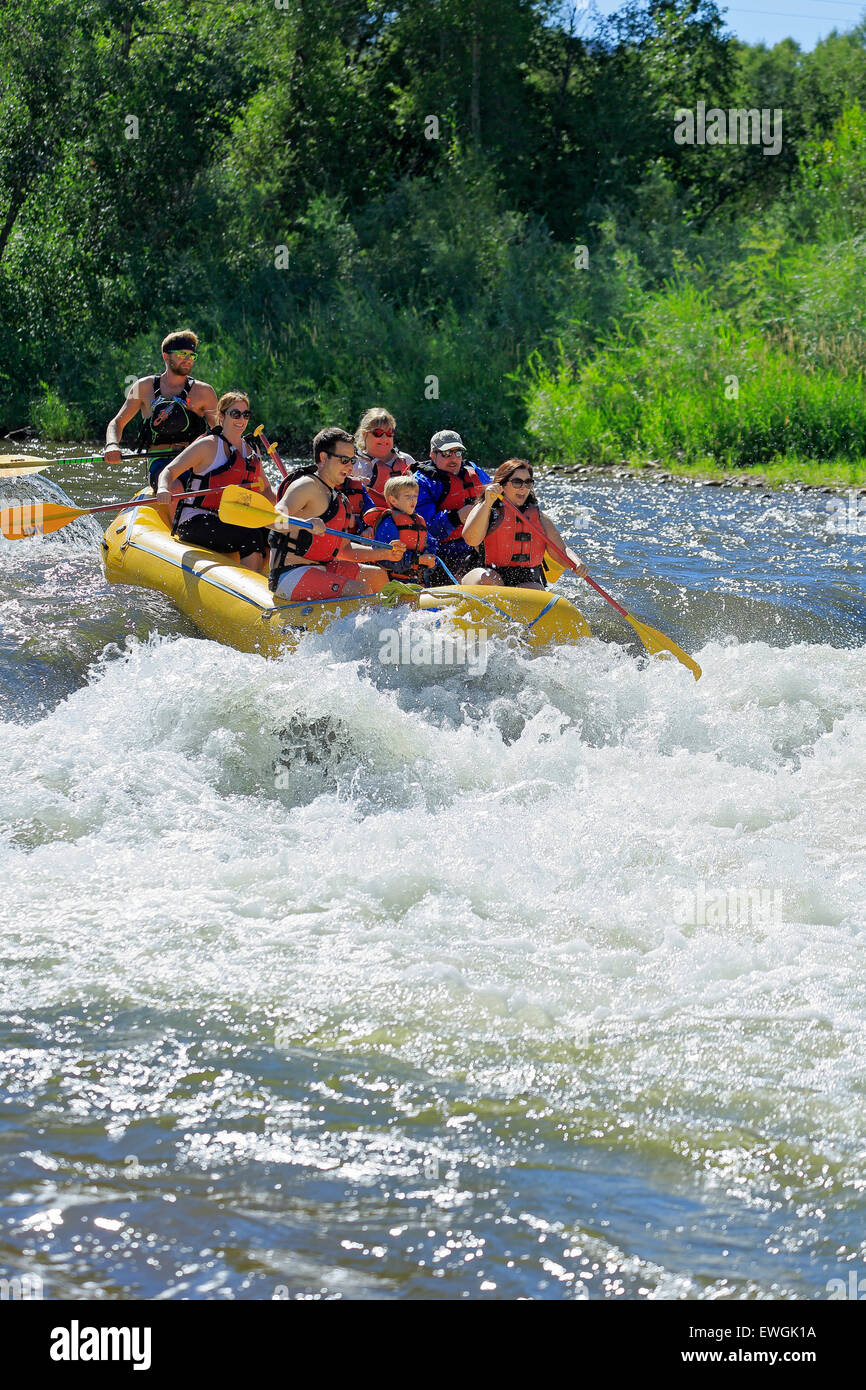 White water rafters on Roaring Fork River, near Basalt and Aspen, Colorado USA Stock Photo